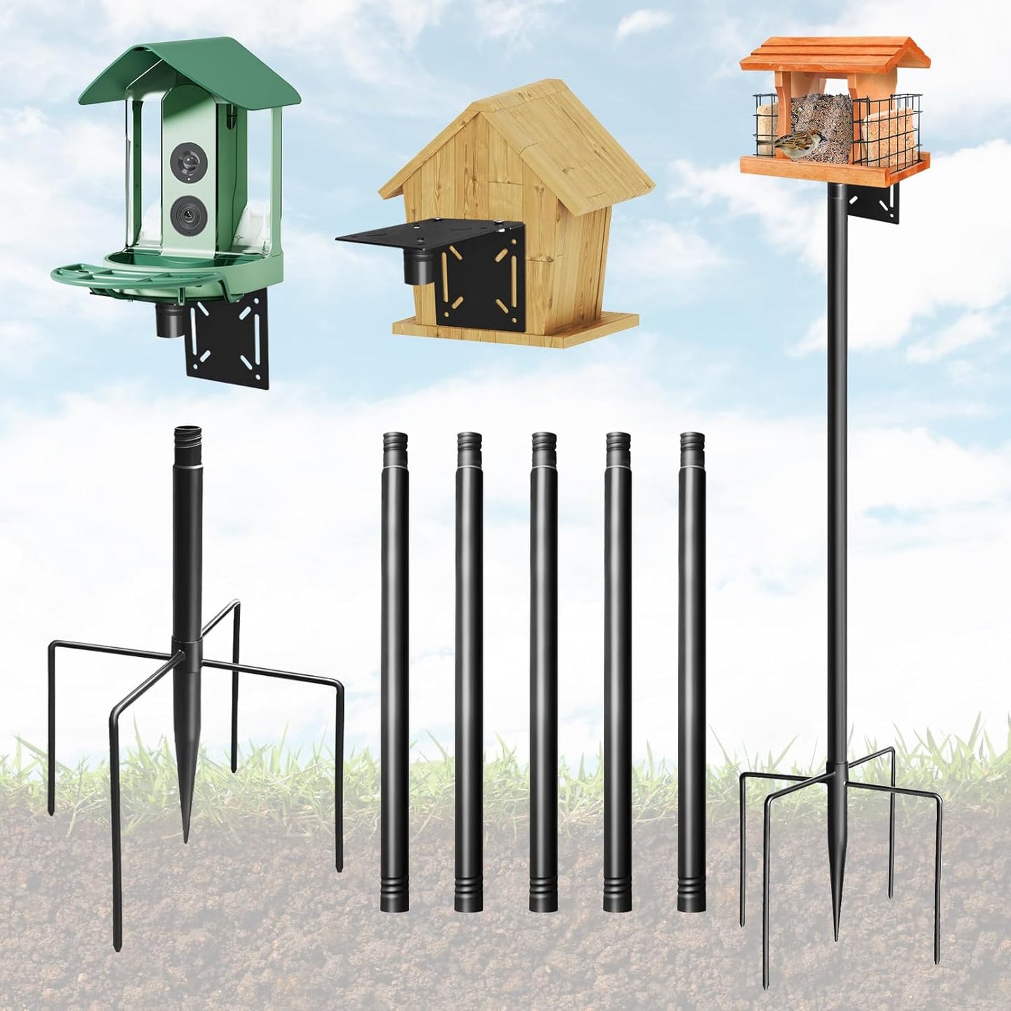 Bird Feeder Pole, 92in Adjustable Bird House Pole for Outdoors, Heavy Duty Smart Feeder Pole Mount Kit for Feeders, Birdhouse, Weather Station, Birdwatching