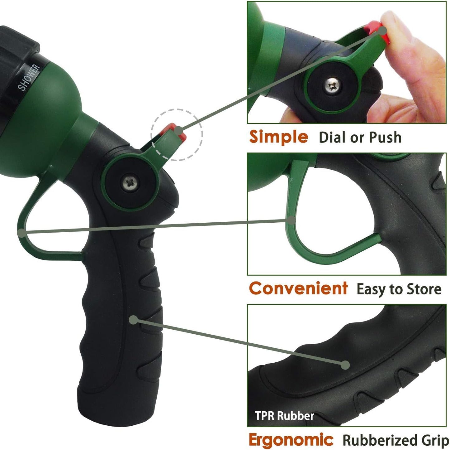 Garden Hose Nozzle Thumb Control Heavy Duty Metal Water Nozzle with Adjustable Watering Patterns High Pressure Hose Nozzle Sprayer, Pefect for Car Washing and Pets Showering