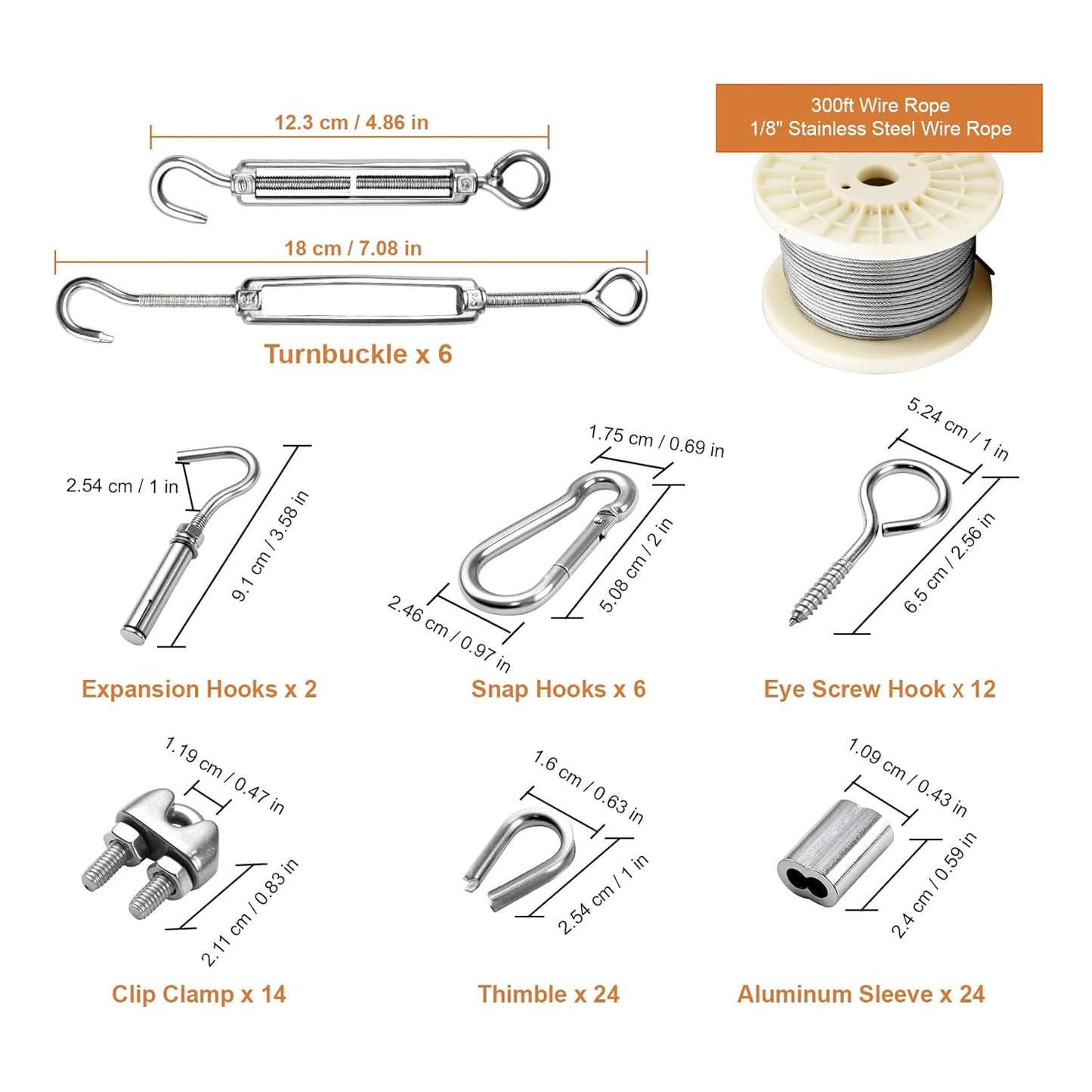 1/8" Vinyl Coated Wire Rope Kit with Work Gloves, 300FT Stainless Steel String Light Hanging Kit with Turnbuckle,7x7 Strand 920LB Strength Clothes Line Cable for Outdoor, Crafts, Garden