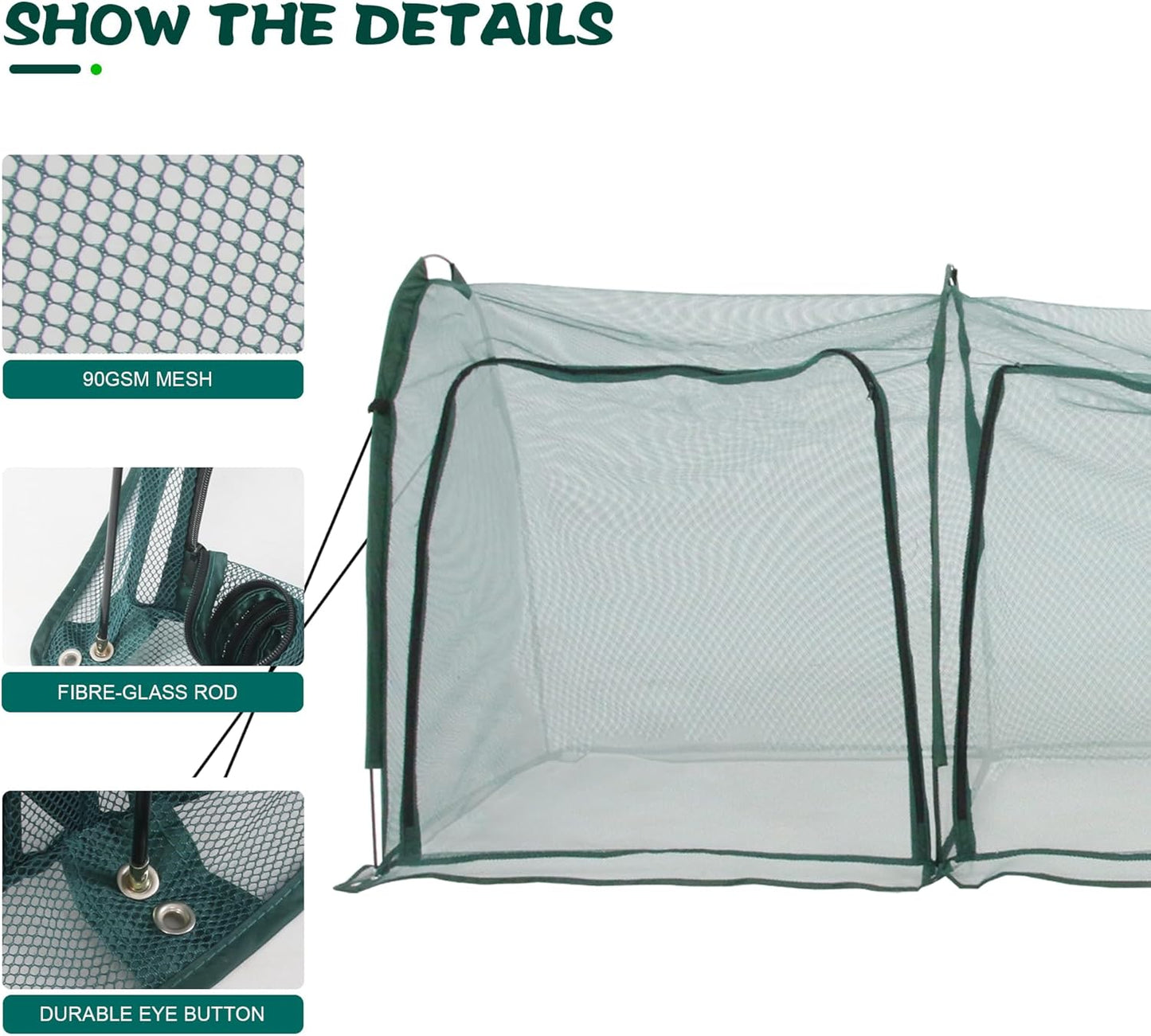 Flexible Net Grow Tunnel - Garden Greenhouse Mesh Cover Growhouse Cloche for Protecting Fruit Vegetables Plants Cultivation (3M)