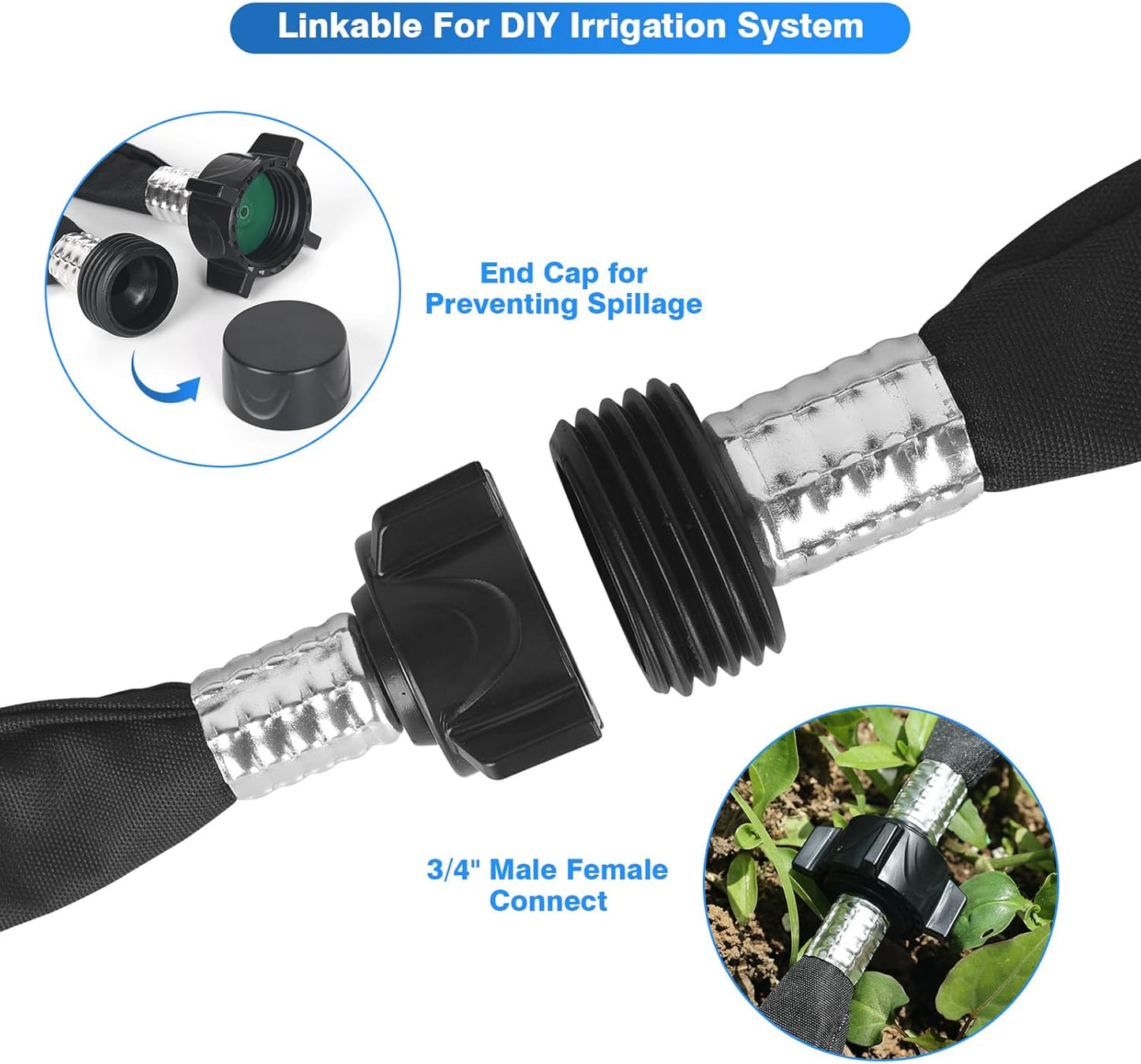 Flat Soaker Hose 50FT x 2 PACK,Drip Hose for Garden Beds Linkable Irrigation System Lightweight and Easy Watering for Tree Plant and Save 80% Water for You (100FT)