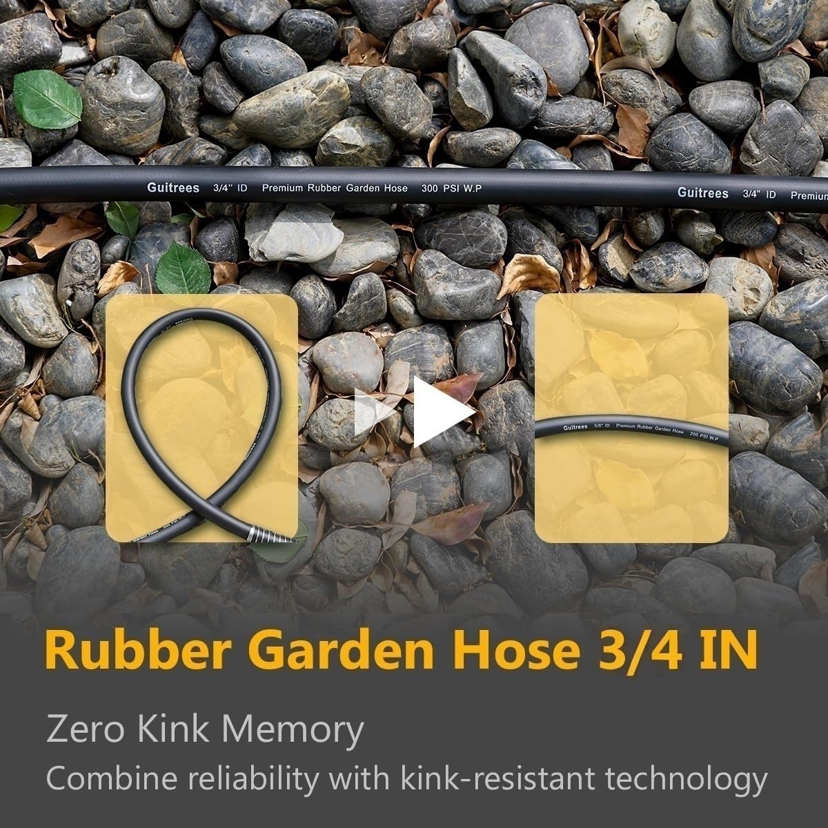 Garden Hose 100FT x 3/4”, Heavy Duty Rubber Hose, Water Hose with Five-Layered Braiding, Male Female Fittings, 1000PSI Burst, 200PSI Working (Black)