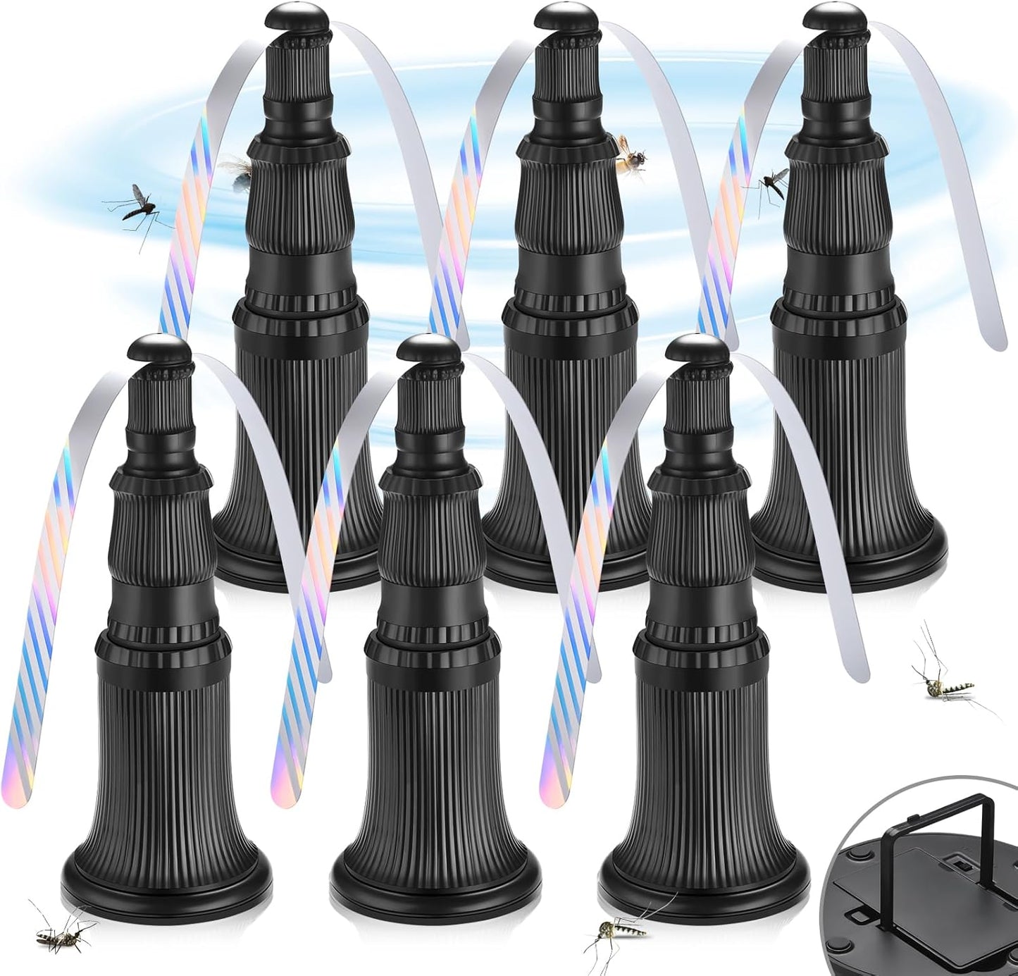 Fly Fans for Tables, Fly Fan for Indoor Outdoor Tables Battery Powered Fly Swatter Fan to Keep Flies Away with Holographic Blades for Home Party Outside Picnic, 6 Pack