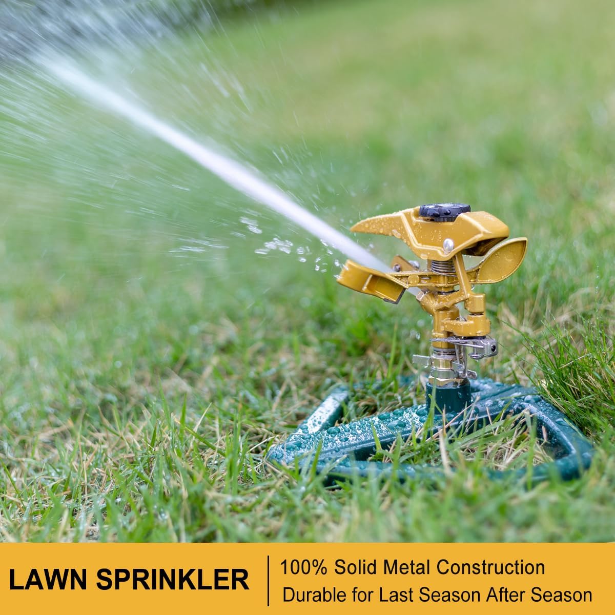 FANHAO Heavy Duty Pulsating Impact Lawn Sprinkler with Metal Base, 100% Metal Adjustable Circular Zinc Impulse Sprinkler for Yard Lawn, 360 Degree Large Area Coverage, Covers Up to 5800 sq. ft