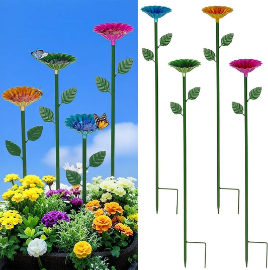 4 Pack Bee Watering Station, Metal Bee Feeder Cups with Colorful Flower Design,Butterfly Bee Bath Bowl for Outdoor Garden Yard Decor (Green, Blue, Yellow, Purple)