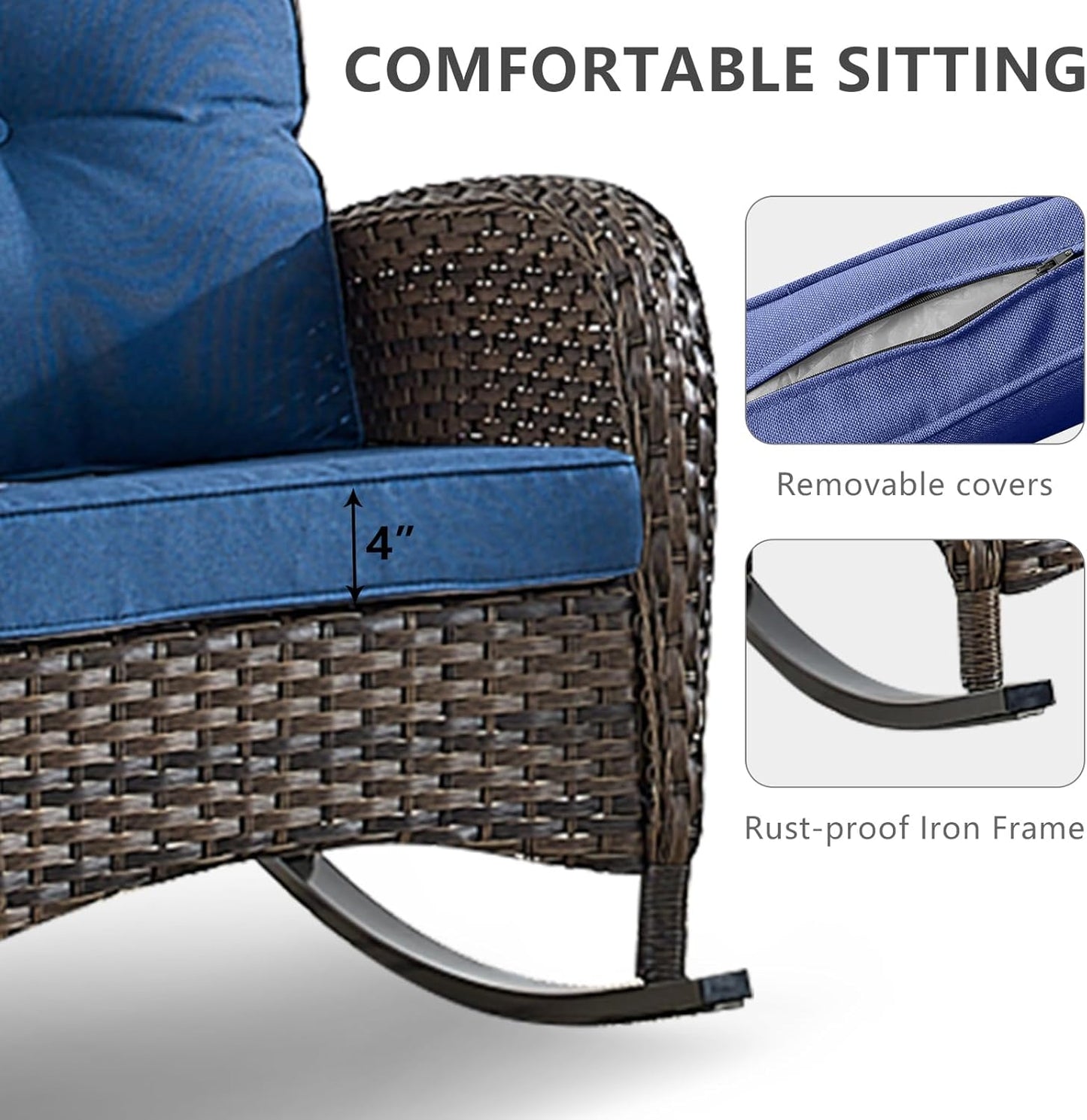 HUMMUH 6-Piece Outdoor Patio Furniture PE Wicker Patio Conversation Set,High Back Patio Couch with Ottomans Outdoor Rocking Chairs for Backyard,Porch,Deck