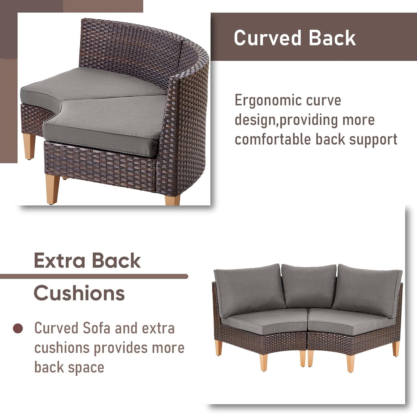 HUMMUH 10 Pieces Patio Furniture Set,Outdoor Half-Moon Modular Sectional Couches Swivel Patio Chairs with Ottomans,All Weather PE Wicker Patio Conversation Sets for Garden Porch Backyard