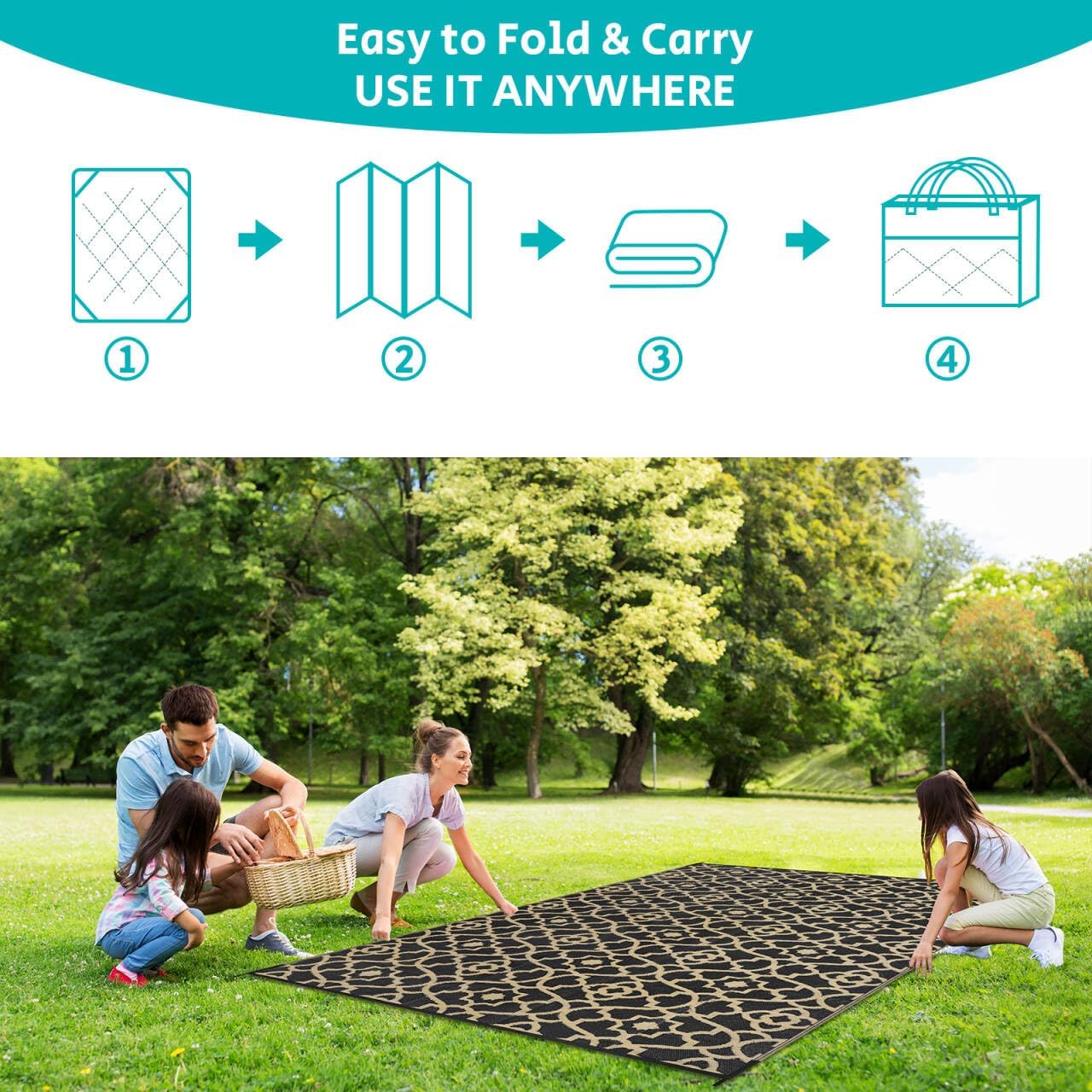 HEBE Outdoor Rug Waterproof 6x9, Reversible Plastic Straw Rug RV Camping Rug, Indoor Outdoor Patio Mat Clearance, Outside Carpet for Porch,Deck,Camper,Balcony,Backyard,Picnic