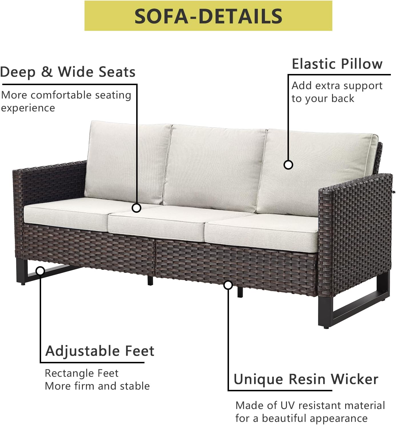 HUMMUH 8 Piece Patio Furniture Set PE Wicker Outdoor Sectional Sofa and Patio Swivel Chairs Outdoor Dining Table Ottomans for Porch,Garden,Backyard,Deck(Brown/Beige)