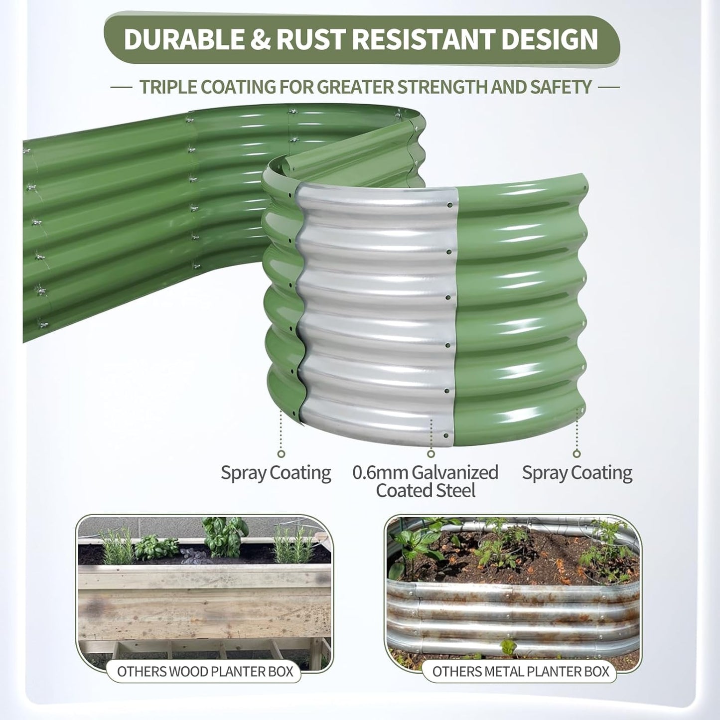 Galvanized Raised Garden Bed Outdoor- Raised Beds for Gardening| Metal Planter Box, Steel Raised Garden Bed Kit with Safety Edging and Gloves for Vegetables, Flower, Herbs (6x2x1.4FT, Green)