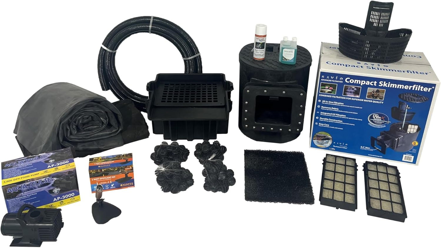 HALF OFF PONDS Savio Select 3,000 GPH Submersible Pump Pond Kit with 10' x 15' EPDM Rubber Pond Liner for Water Garden & Koi Pond