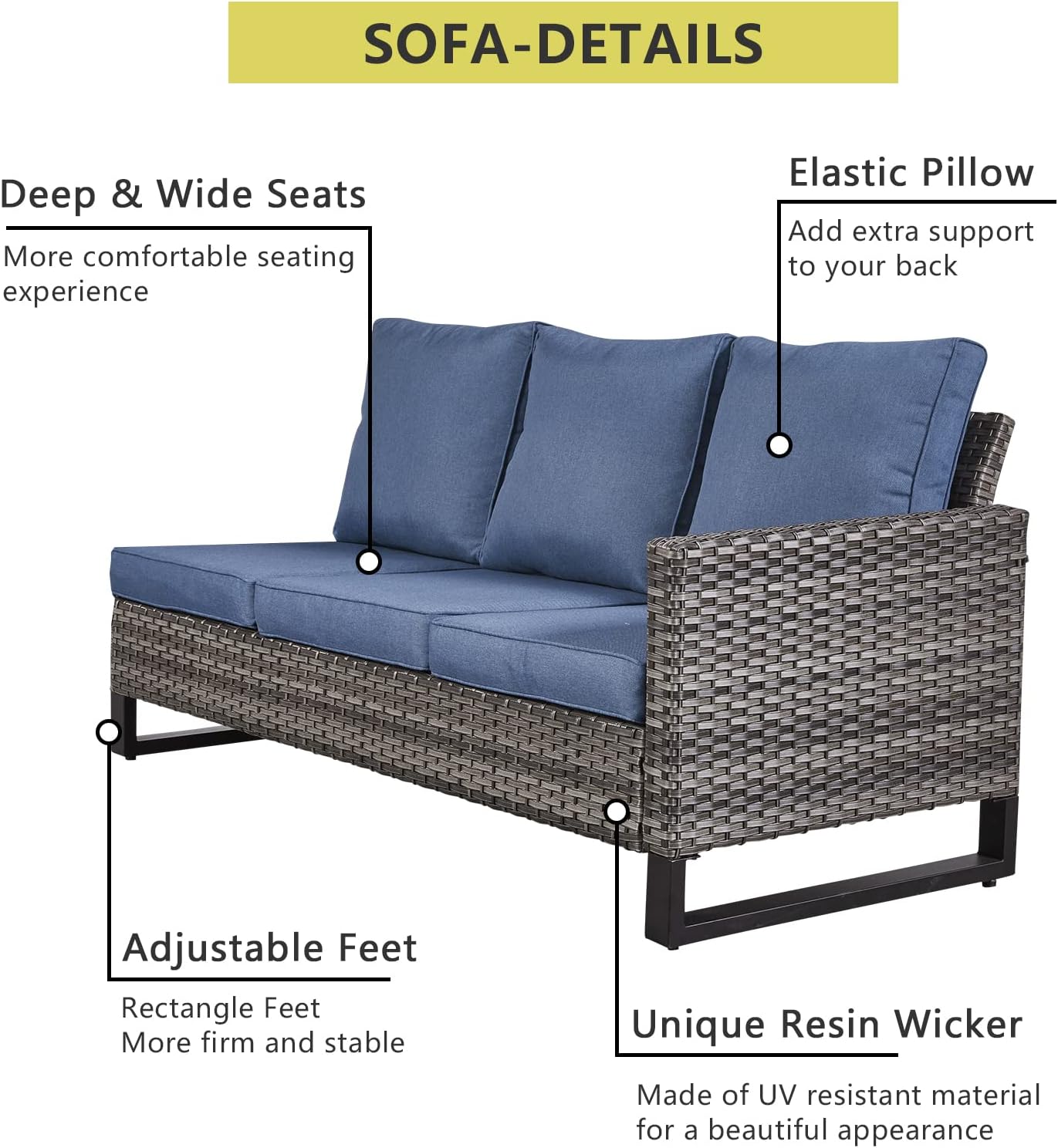 HUMMUH 8 Piece Patio Furniture All Weather 6-Seater Outdoor Sectional Sofa with Patio Swivel Chairs and Outdoor Chairs Ottomans for Porch,Garden,Backyard,Deck