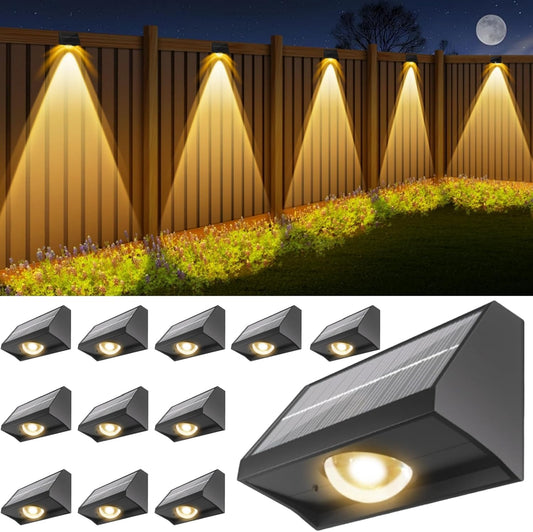 Solar Fence Lights Outdoor Waterproof High Brightness LED Spot Lens Deck Lights 7 Mode Warm & Cool White RGB Solar Powered Wall Light Decor for Christmas Outside Patio Step Backyard Rail - 12 Pack