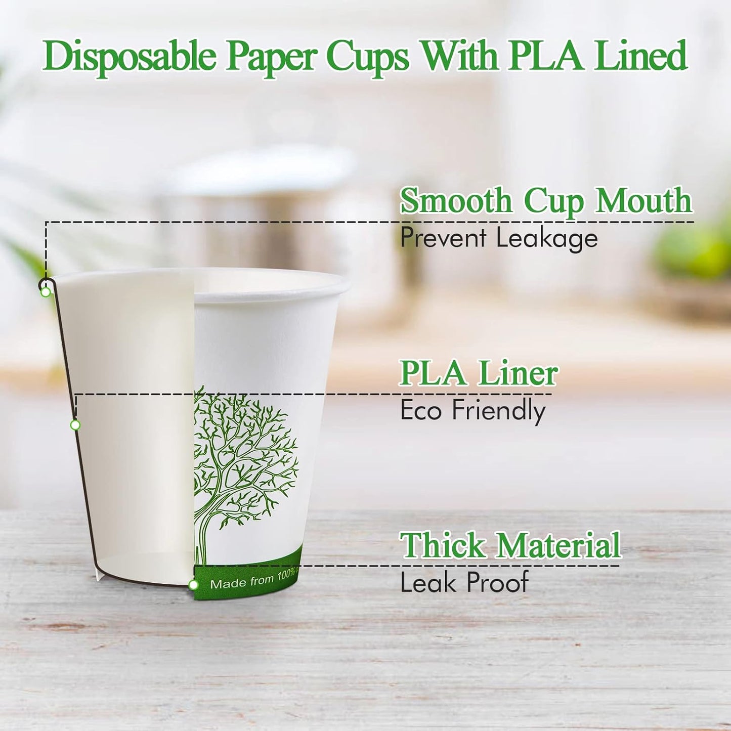 ECOLipak 500 Count Compostable Paper Cups, 4 oz Paper Espresso Coffee Cups with PLA Lined, Disposable Eco-friendly Biodegradable Hot Paper Cups for Party, Picnic,Travel,and Events