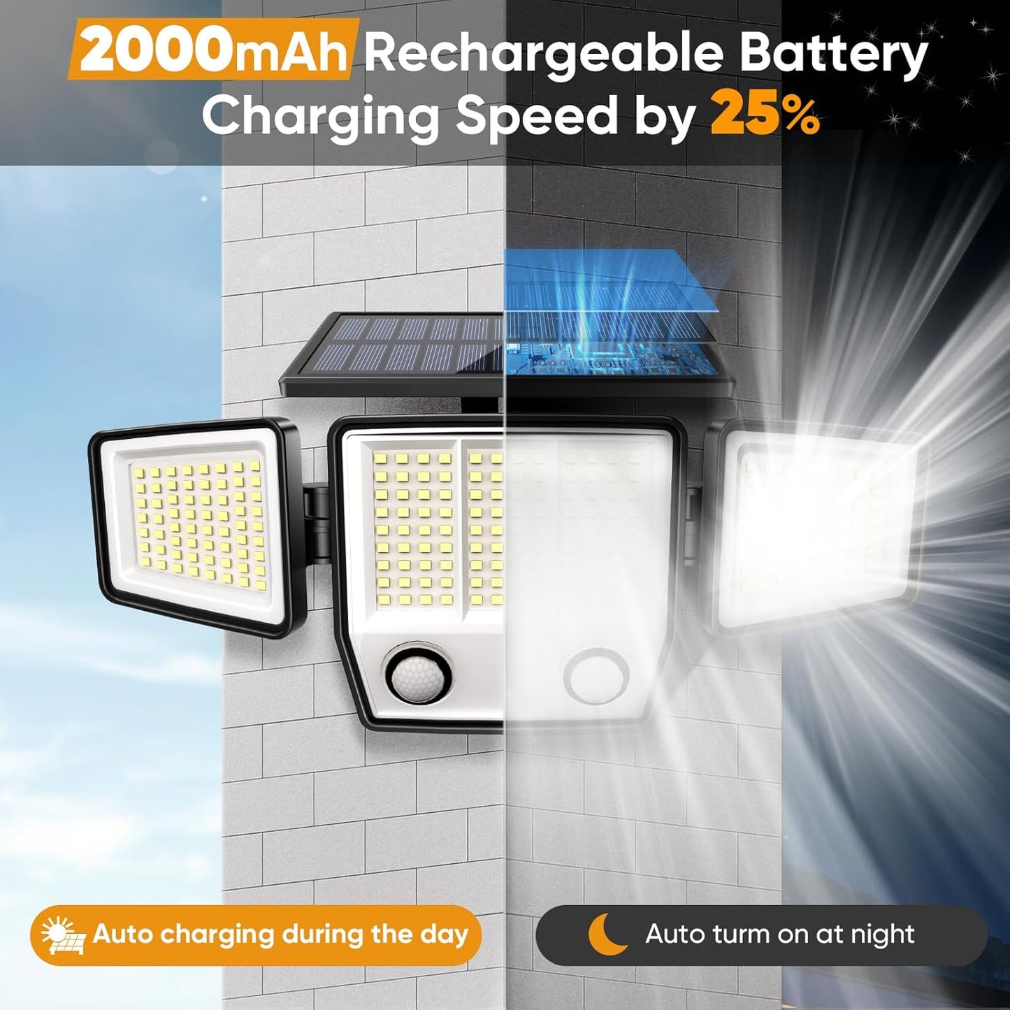 Solar Motion Sensor Outdoor Lights Waterproof - 3000LM 3 Modes Security Lights Outdoor 270° Illumination IP65 LED Flood Wall Light for Garden Yard Patio Pathway (2Pack+Remote Control)