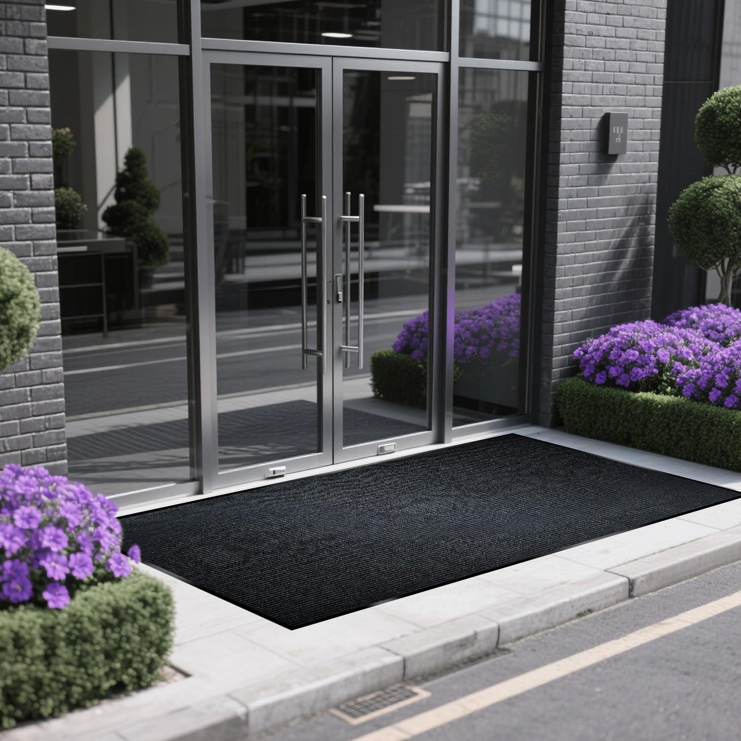 Extra Large Indoor/Outdoor Entrance Mat - 4 x 10 Feet, Rubber Border Door Mat Heavy Duty, Waterproof, Low-Profile, Easy to Clean, Rubber Entry Mat,Commercial Floor Mat, Charcoal Grey