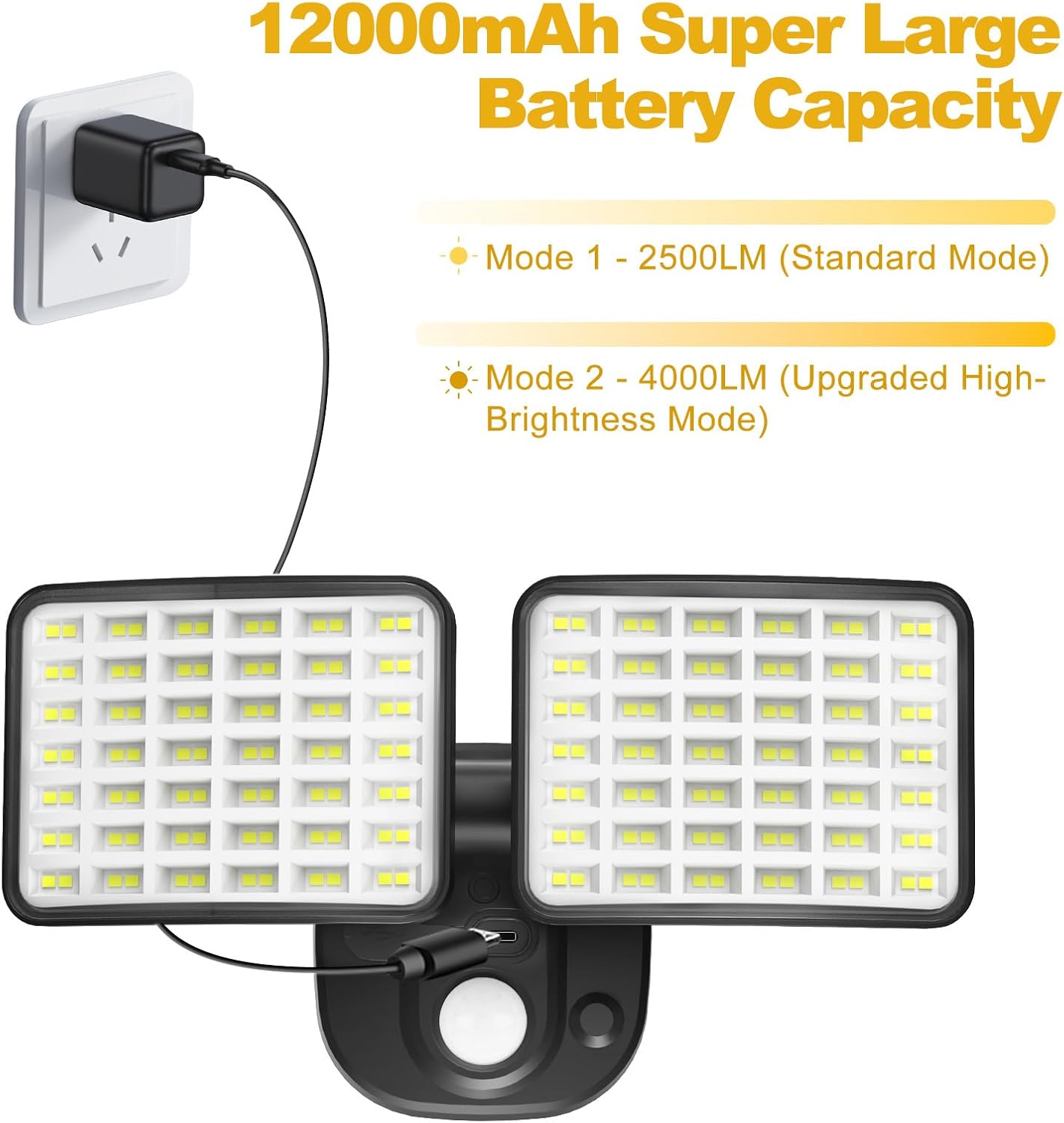 Rechargeable Battery Operated Motion Lights 2500LM & 4000LM Motion Sensor Security Lights(1-3 Months Endurance) USB Charging LED Flood Lights Outdoor for Garage Yard Entryways Patio Garden