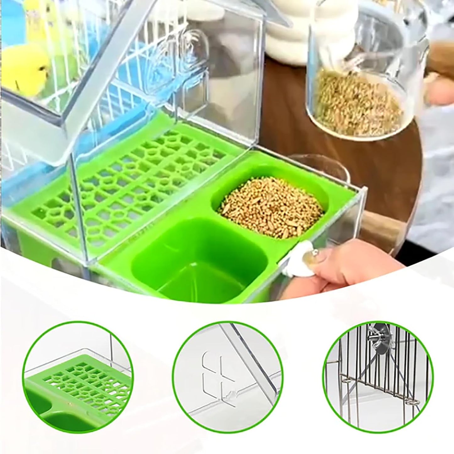 Ziveseller/Sowhathow Pull-Out External Parrot Feeder, Parrot Feeder Parakeet House Bird Bath Transparent Dish Water, Hanging Wild Bird Seed with Squirrel Proof Tray (Mix*2)