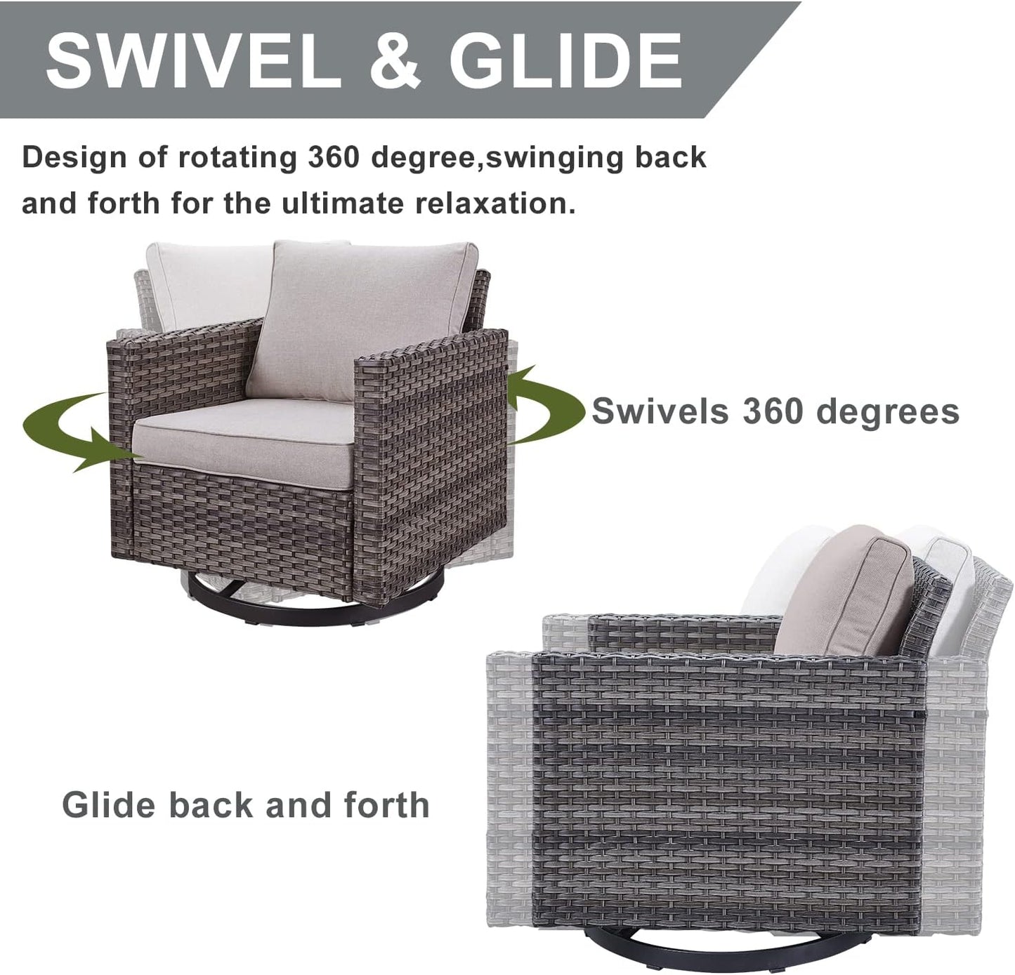 HUMMUH Patio Furniture Set 5 Piece Outdoor Sectional Sofa,PE Wicker Patio Swivel Rocker Chairs with Ottomans for Porch,Garden,Backyard