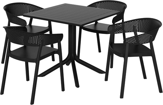 5-Piece Outdoor Dining Set, HDPE Patio Square Bistro Table and Stackable Chairs Sets for 4, Outdoor Furniture All Weather for Backyard Poolside, Black