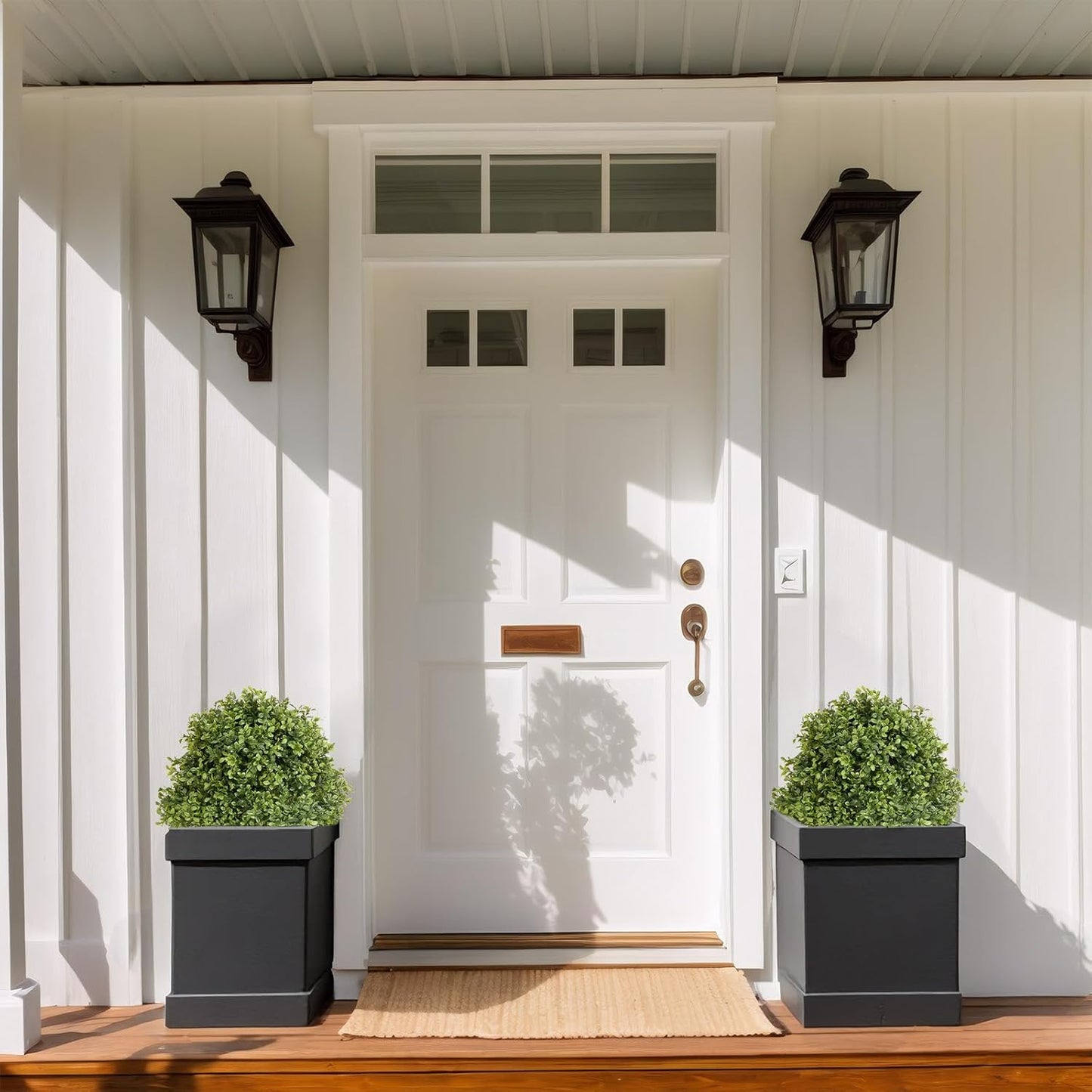 27" Tall Artificial Boxwood Ball Topiary Trees Set of 2, UV Resistant Large Faux Plants Outdoor, 2ft Fake Bushes and Shrubs Look Real with Ground Spike for Front Porch Outside Planter Backyard Decor