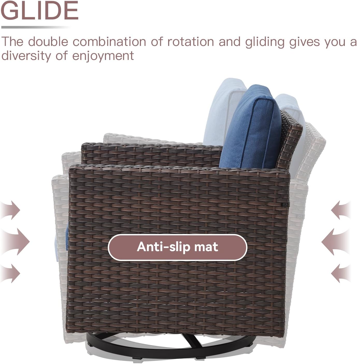 HUMMUH Outdoor Swivel Chairs,PE Wicker Patio Furniture Rocker Glider Chairs for Porch Balcony Deck Garden