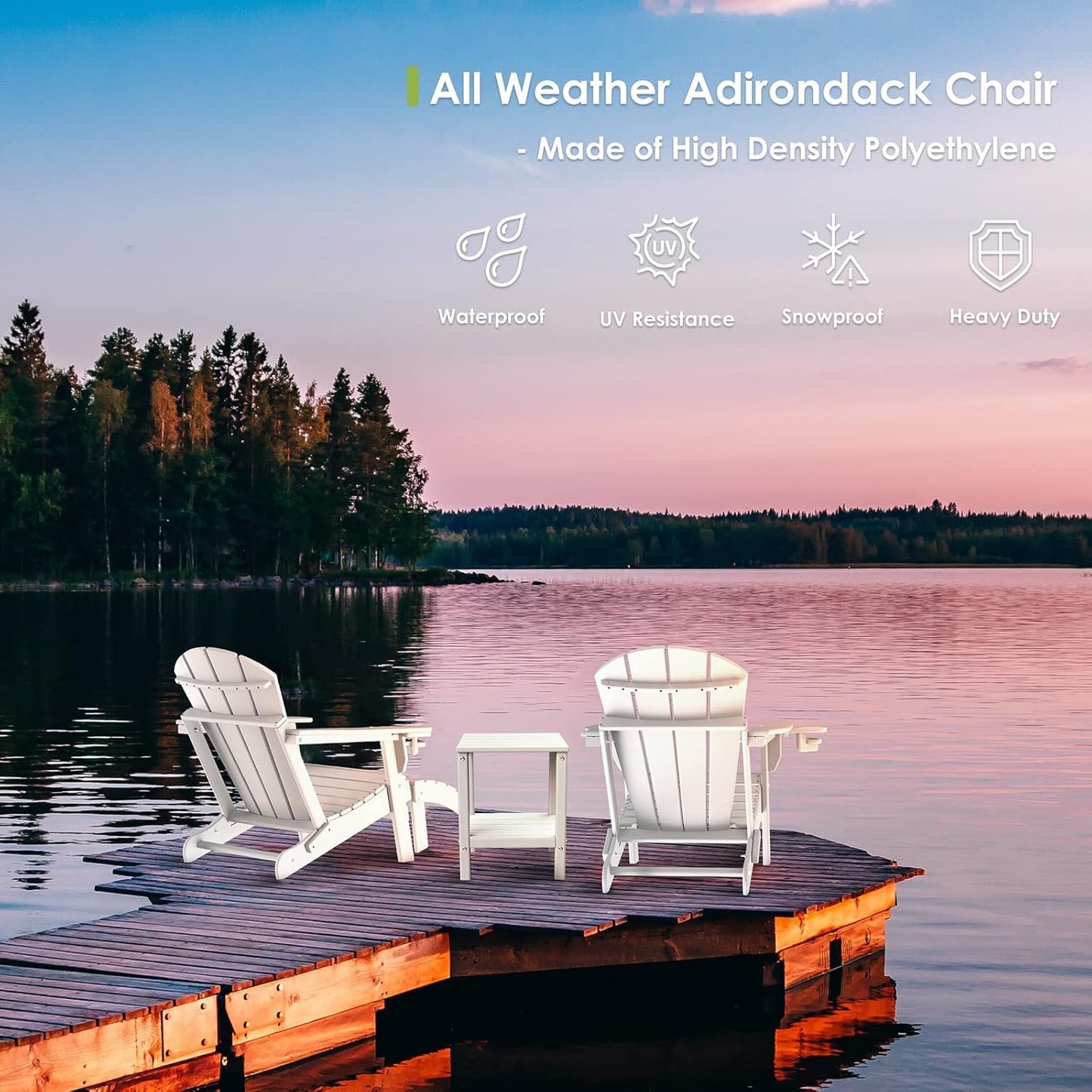 GREENVINES Folding-Adirondack-Chairs-Set-of-4 | HDPE Plastic | Fire Pit Chair | All Weather | Cup Holder | White | for Deck Backyard Patio Outdoor Garden