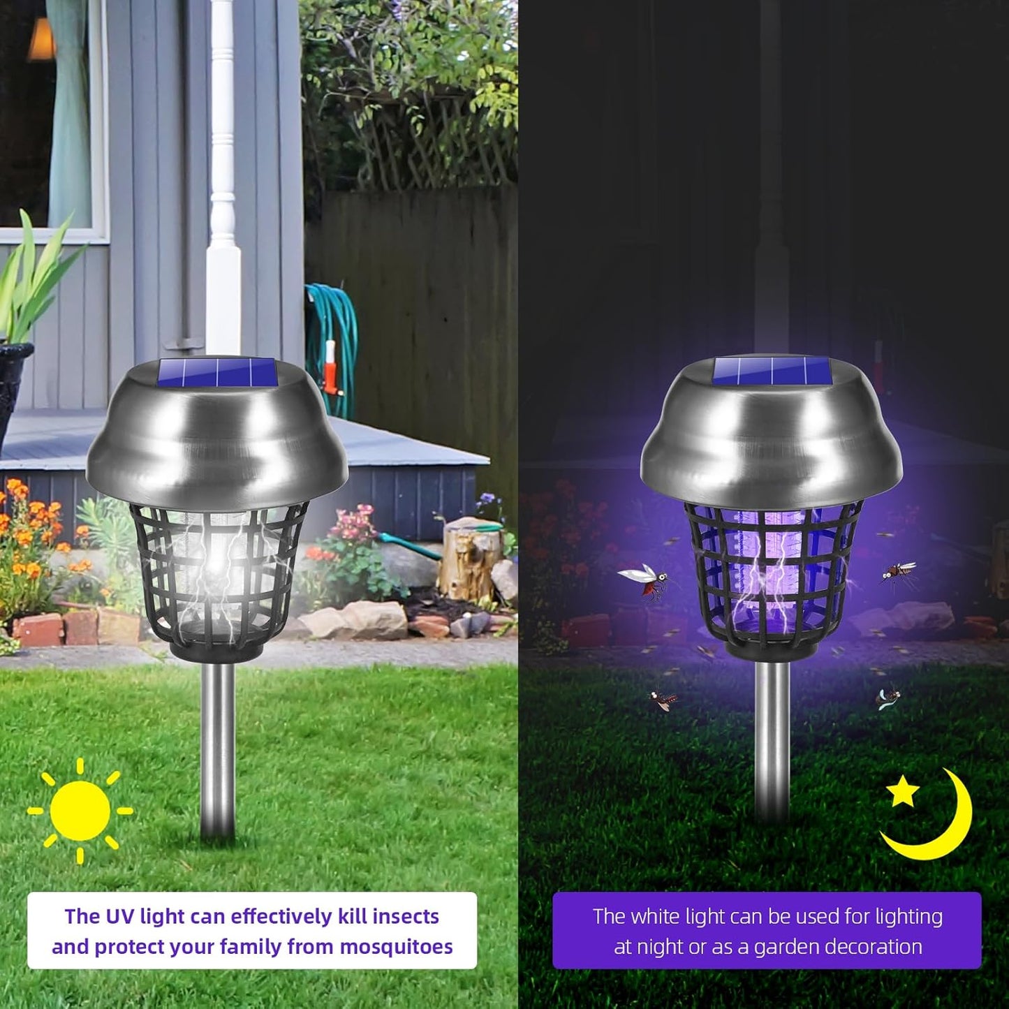 2025 Solar Bug Zapper Outdoor, Mosquito Killer Gnat Zapper, Waterproof Fly Traps for Bug Fly Gnat Small Flying Insect, Mosquito Repellent for Patio Yard Garden Farm(4Pack)