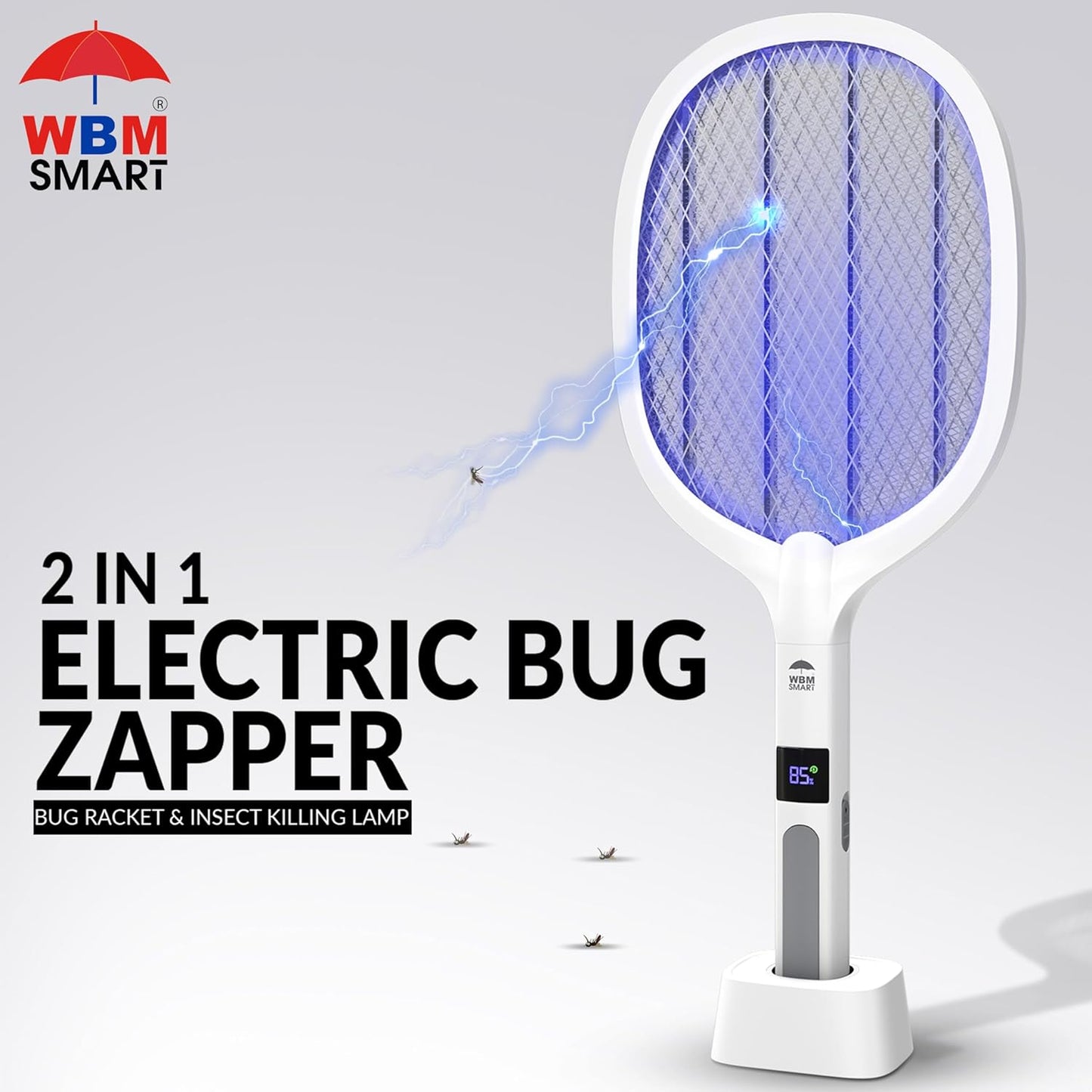 2 in 1 Electric Bug Zapper, Mosquitoes Trap Lamp & Racket, USB Rechargeable Electric Fly Swatter for Home and Outdoor Powerful Grid 3-Layer Safety Mesh Safe to Touch, Pack of 2