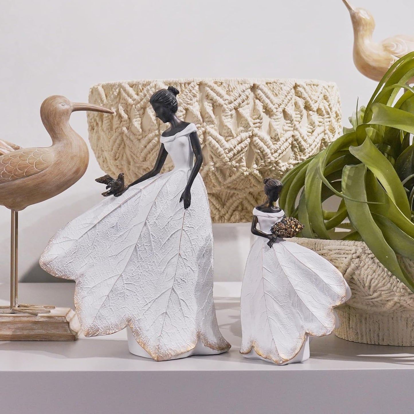 Guichifun Fairy Statue Collection Home Decoration - White Leaf Angel Girls Resin Living Room Bookshelf Decor Garden Outdoor Bathroom Decorations Figurines Gift 5.5 x 3.25 x 8 Inch