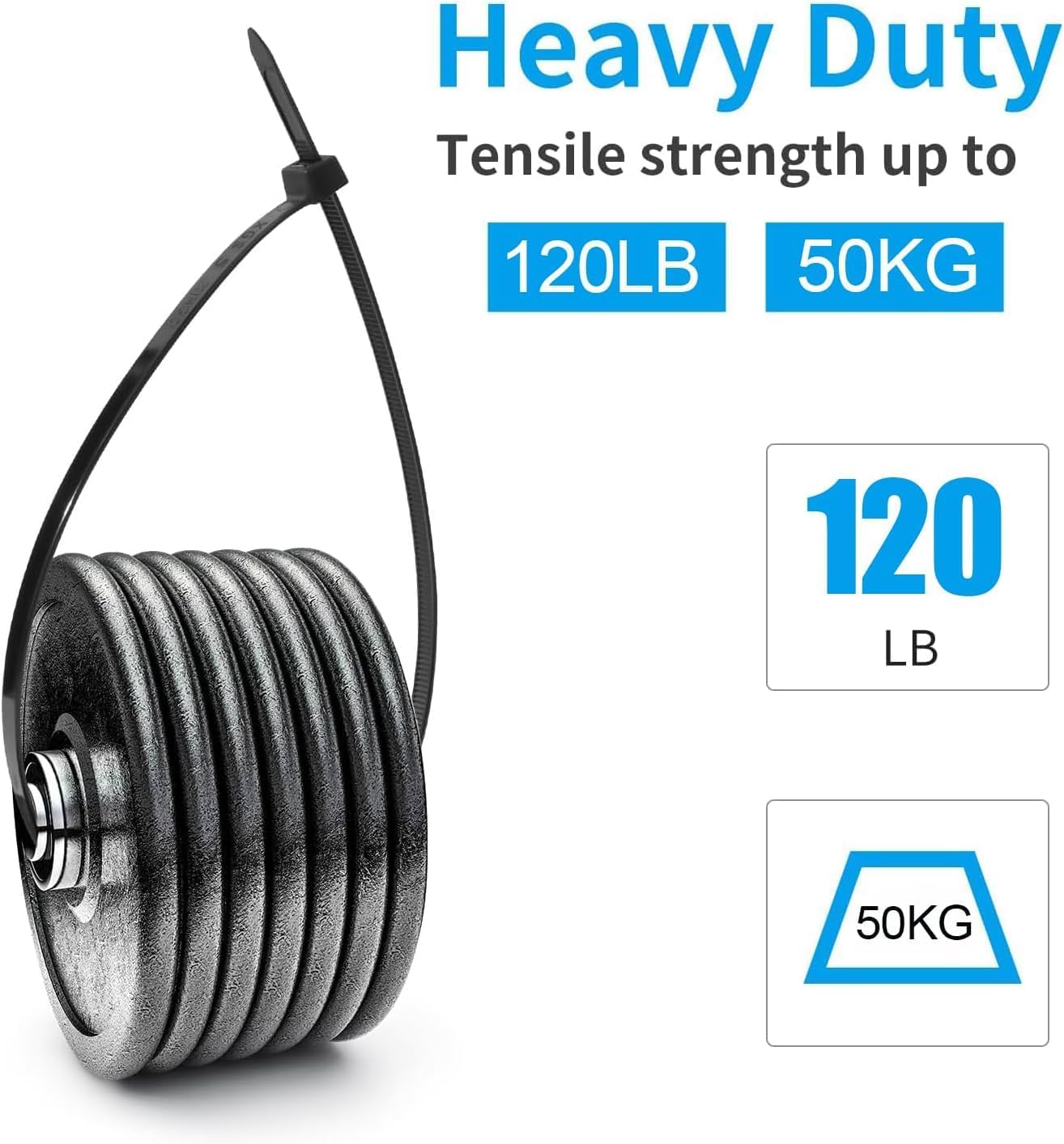 XINGO 8 Inch Silver Zip Ties Heavy Duty 100 Pack, 120 LBS Tensile Strength, Premium Nylon Cable Wire Ties, Self-locking Plastic Ties for Indoor and Outdoor Use