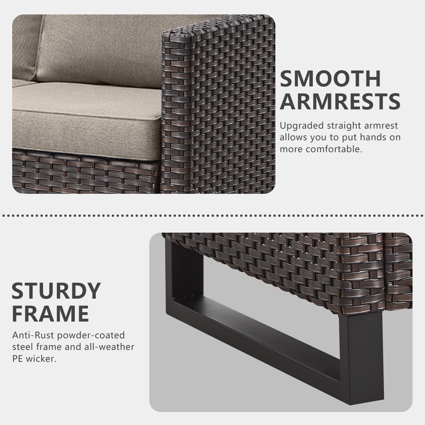 HUMMUH 8 Piece Patio Furniture with Fire Pit,PE Wicker Outdoor Conversation Sets-6-Seater Sofa,Patio Swivel Chairs Outdoor Chairs, Propane Fire Pit,Side Table for Porch,Garden,Backyard(Brown/Grey)