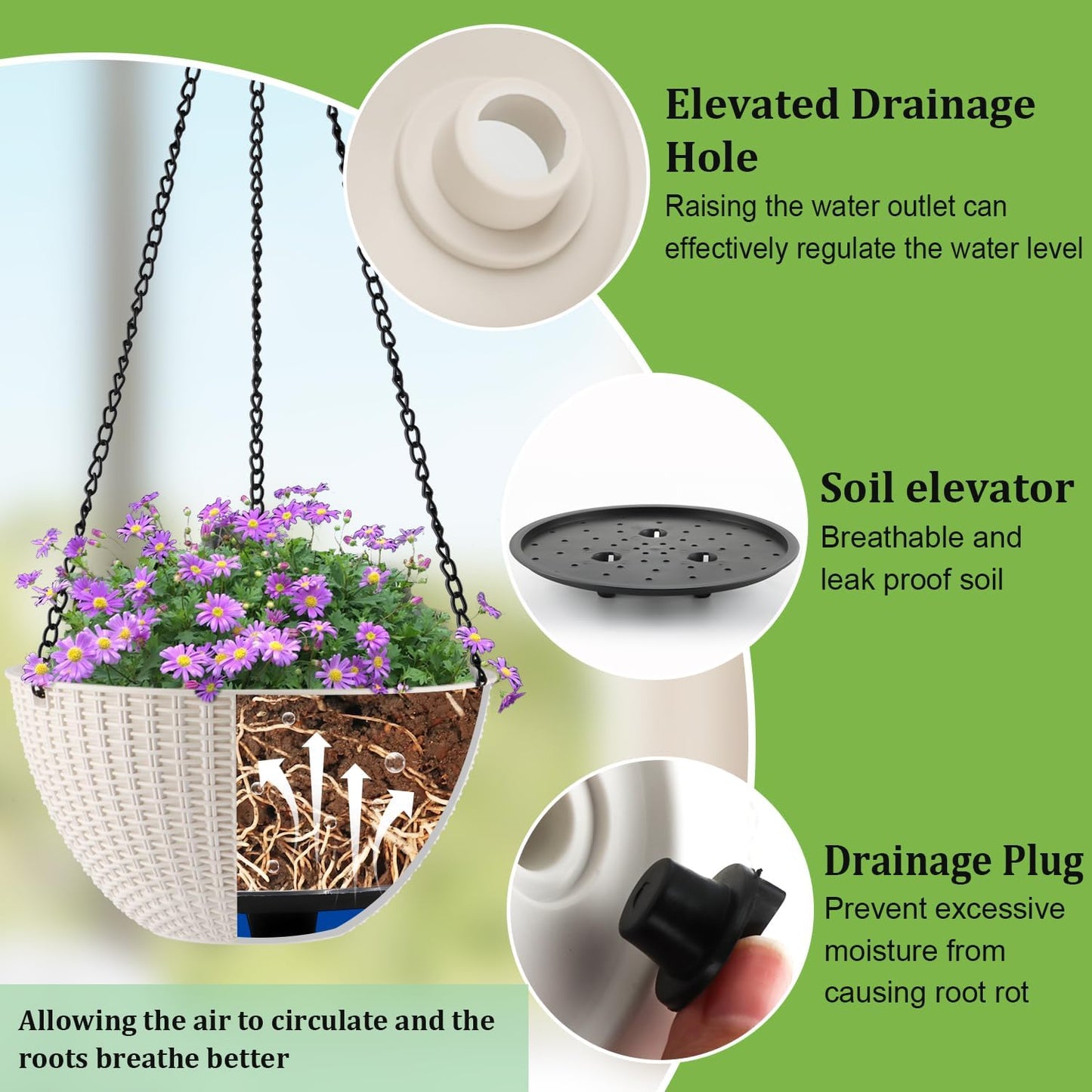 Hanging Planters for Indoor Outdoor Plants 8 and 10 Inch, 4 Packs Plant Hanger with Drainage Holes, Hanging Basket Flower Pot Perfect for Home, Office and Garden,White