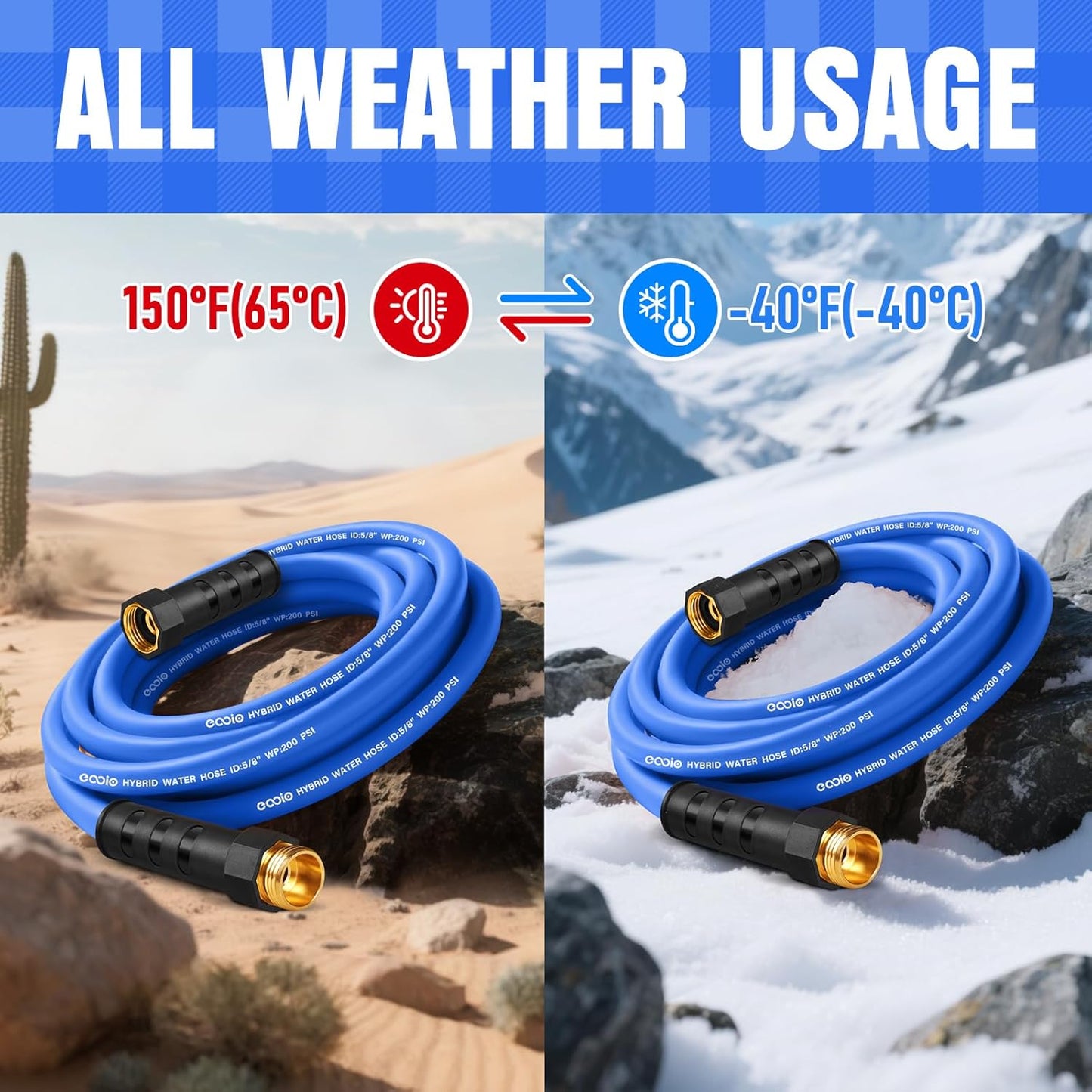 Heavy Duty Garden Hose 6 ft, Non-Expanding Flexible Water Hose, Kink Resistant Lightweight Hybrid Hose, Leakproof Hose Male to Female Fittings
