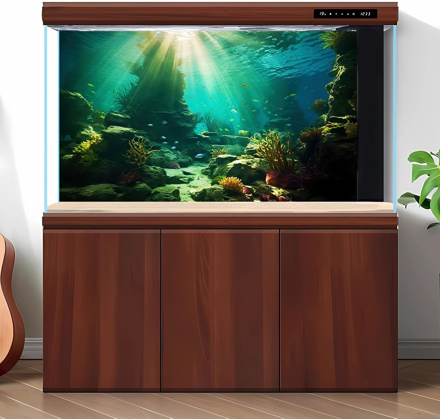 Ocean Floor Fish Tank Background Under The Sea Coral Reef Aquarium Background Tropical Fish Terrarium Backgrounds Underwater Rock Cave Sunray Fish Tank Backgrounds Decorations 36x20in