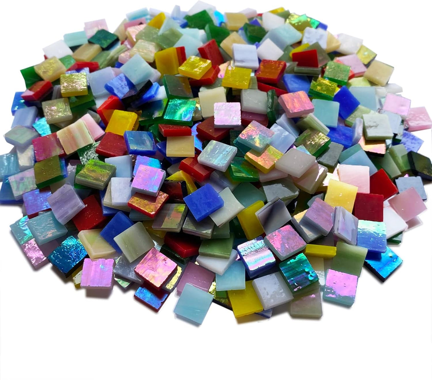 610 Pieces Iridescent Square Glass Mosaic Tiles, Colorful Stained Glass Sheets for Crafts, Stained Glass Supplies, KALUCION Rainbow Mosaic Kit for Adults