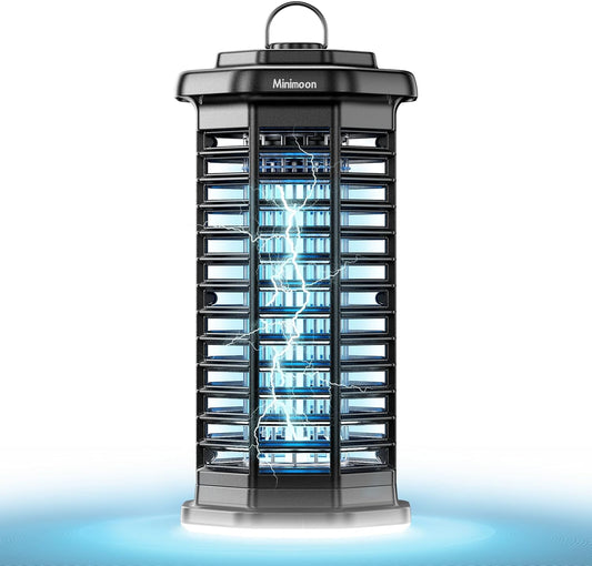 Minimoon Bug Zapper Outdoor 4000V Powerful Electric Mosquito Zapper, 15w Fly Trap Outdoor, IPX4, Corded Fly Zapper for Indoor, Yard, Backyard, Patio, Camping (Black with LED Lighting)