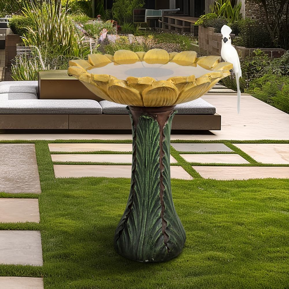 Garden Birdbath Sunflower Shaped, 24.4" H * 20" Φ Freestanding Concrete Bird Bath for Outside Patio Yard Decor