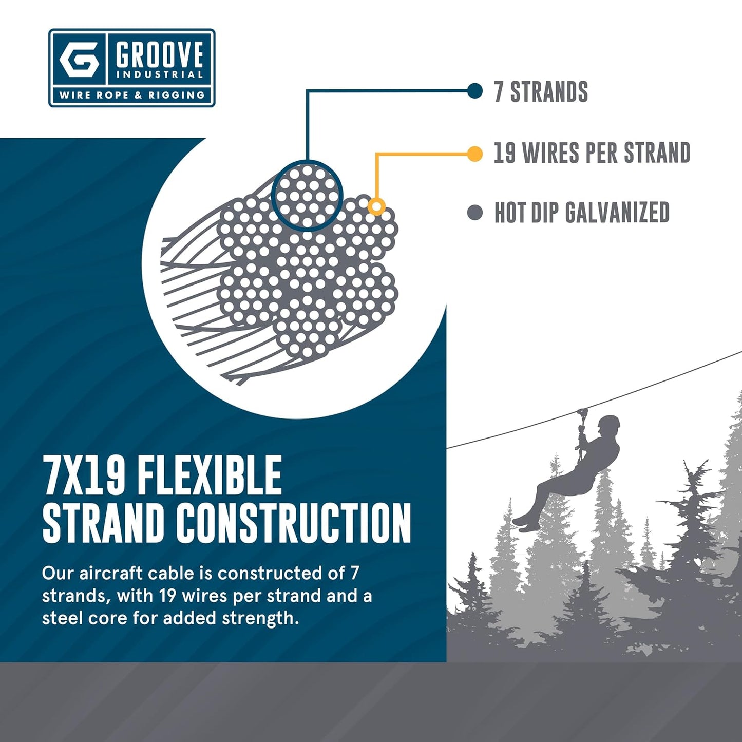 1/8’’ 7x19 Hot Dip Galvanized Aircraft Cable – Steel Wire Rope - 4500 Feet