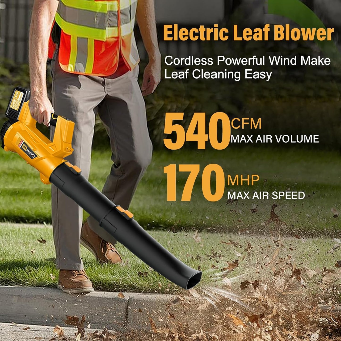 Leaf Blower Cordless, 20V Powerful Electric Leaf Blower with 2 Battery and Charger, 540 CFM/170 MPH Rechargeable Leaf Blowers, 6.0Ah Battery Powered Leaf Blowers for Lawn Care, 6 Speed Mode