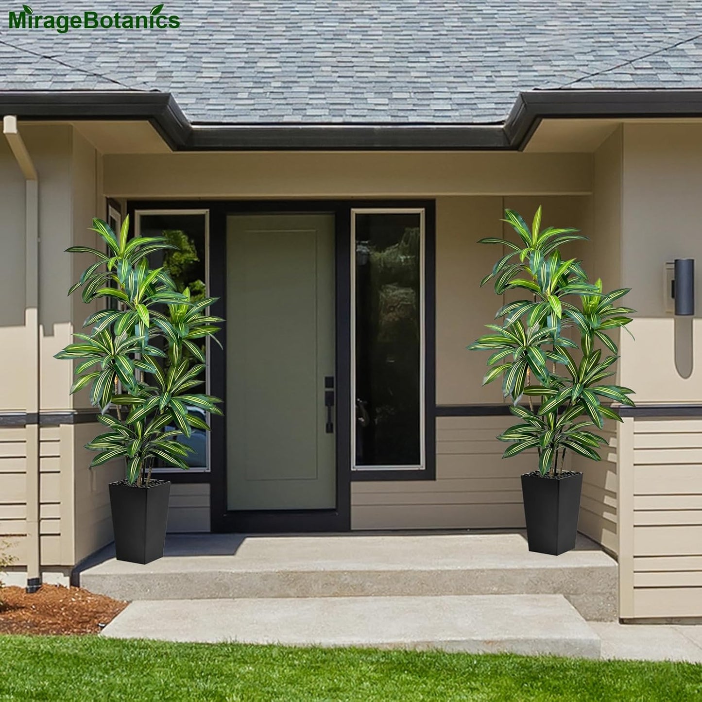 Artificial Dracaena Tree 5FT Tall Fake Plant with White Pot - Realistic Faux Dragon Tree with Tall Planter - Indoor Floor Plant for Home, Office,Mall, Living Room, Bedroom Decor (Black - Planter, 5ft)