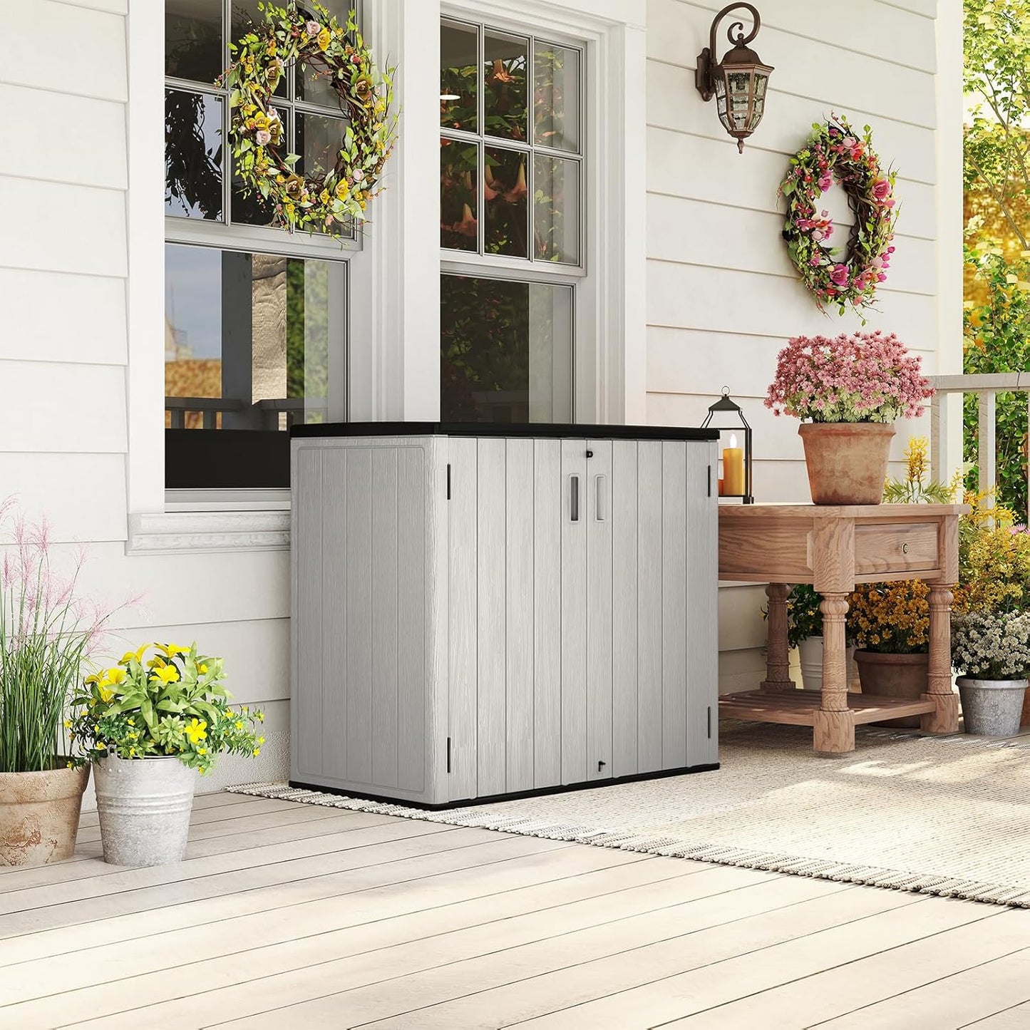 HOMSPARK 37 Cu.Ft Outdoor Storage Shed Weather Resistant, Resin Storage Sheds & Outdoor Storage Box for Backyard Garden Patio Lawn, Multi functional | Double-wall Shed with Lockable Doors,(Light Gray)