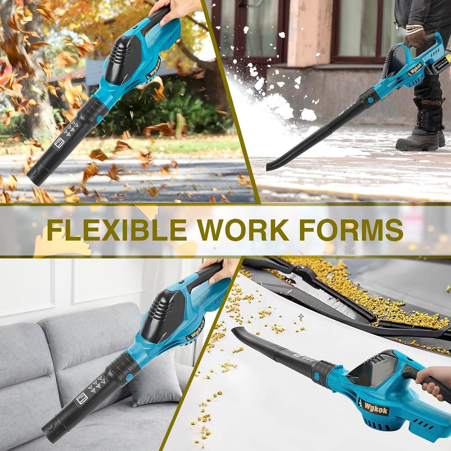 Wgkok Leaf Blower Cordless - 21V 5-Speed Mode Electric Cordless Leaf Blower with 2 Batteries and Charger, 2.0Ah Lightweight Battery Powered Leaf Blowers for Lawn Care, Patio, Blowing Leaves (Blue)