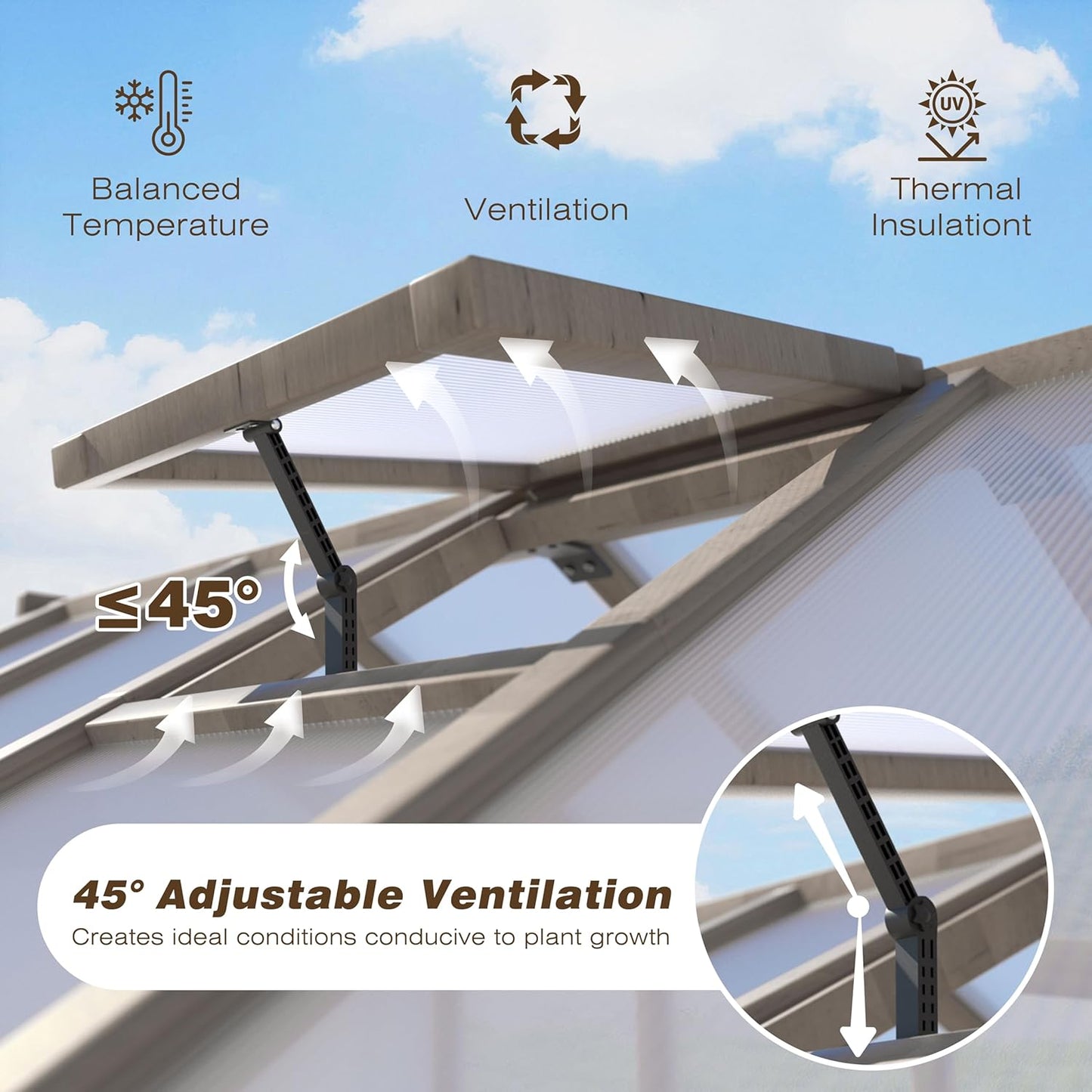 MUPATER 8 x 10FT Wooden Greenhouse with 6mm Polycarbonate Panels for UV Protection and Heat Insulation, Adjustable Ventilated Window & Lockable Door, Walk-in Greenhouse for Outdoors, Patio, Backyard