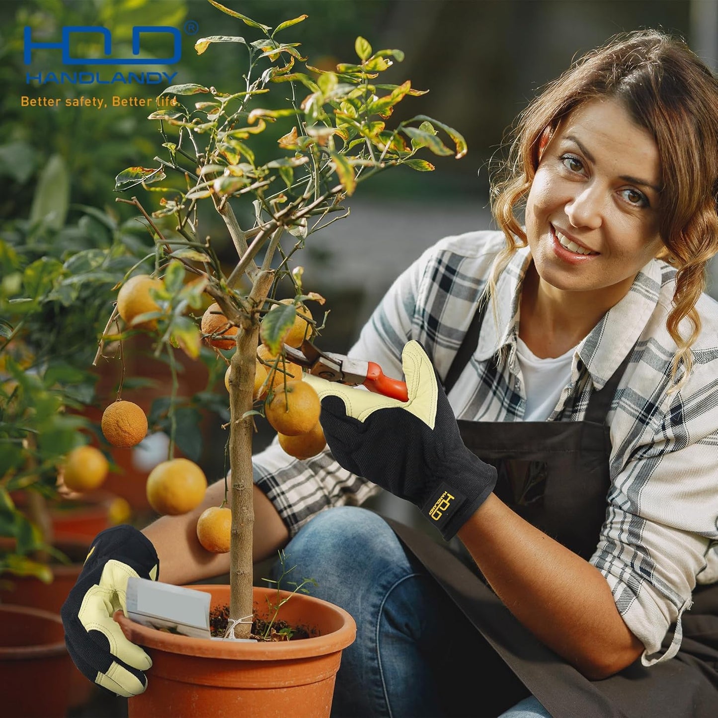 HLDD HANDLANDY Mens Leather Gardening Gloves, Utility Work Gloves for Gardening, Yardwork, Construction, Mechanics