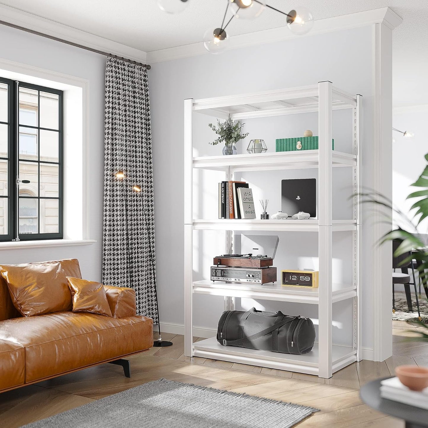 Raybee Garage Shelving Heavy Duty 2000LBS Storage Shelves 5 Tier Metal Shelving Unit White Metal Shelves Pantry Shelf for Kitchen Closet Basement Warehouse 4 Pack