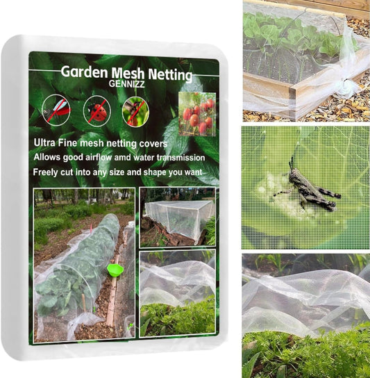 Garden Insect Mesh Netting 10ft x 100ft, GENNIZZ Ultra Fine Plant Cover for Garden Protection, Mosquito Net Pest Barrier for Fruit Vegetable Flower Greenhouse Row Cover Raised Bed Barrier (3m x 30m)