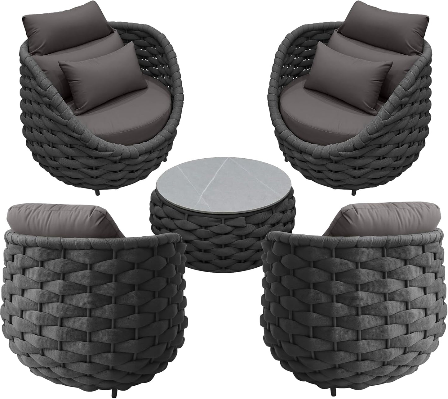 TWT Aluminum Outdoor Patio Furniture Set, 4 Pcs Textilene Armchairs Modern Outdoor Conversation Set Outdoor Single Sofa with Upgrade Cushion and Coffee Table for Balcony, Dark Grey