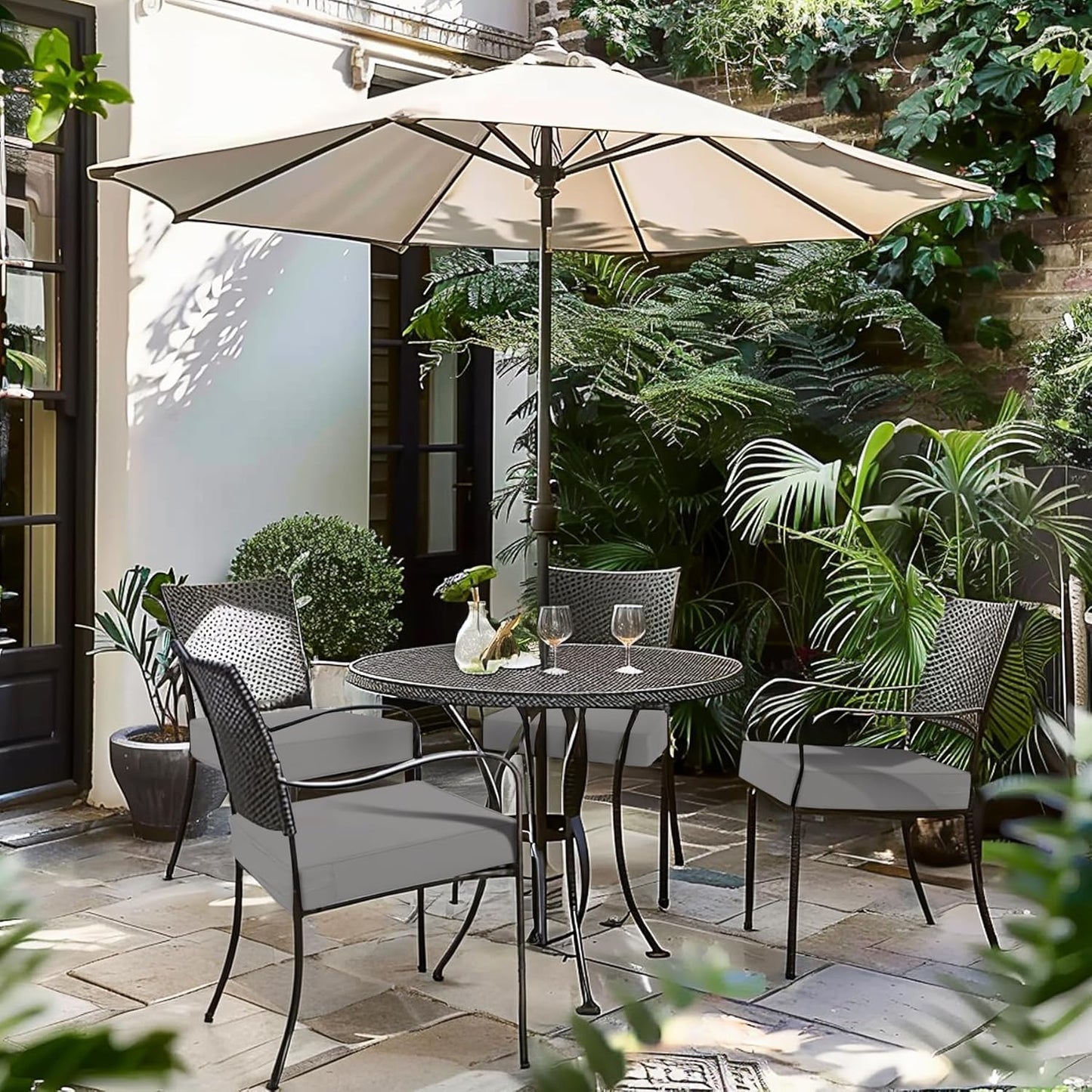 Favoyard Patio Chair Cushions 18 x 18 x 3 Inch Waterproof Outdoor Seat Cushions for Patio Furniture 3-Year Color Fastness Garden Sofa Couch Chair Pads with Handle & Adjustable Straps Set of 2, Grey