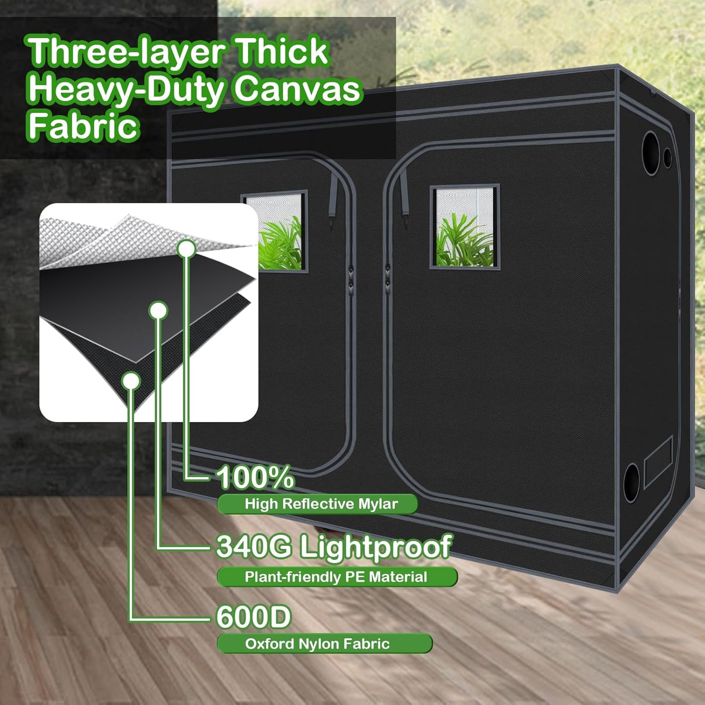 Grow Tent, 120"x60"x78" Hydroponic Mylar Grow Tent Reflective Garden Growing Dark Room with Observation Window, Removable Floor Tray for Indoor Plant Growing 10x5
